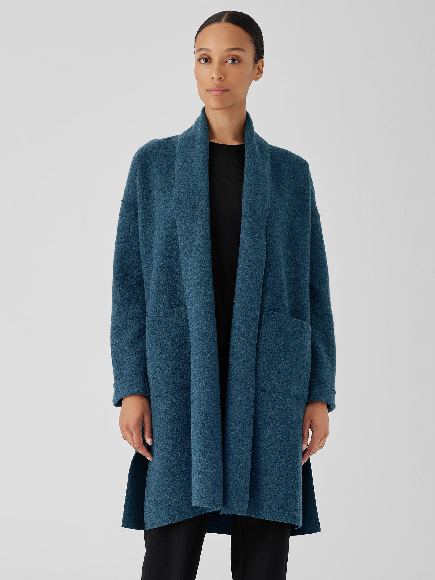 Lightweight Boiled Wool High Collar Coat