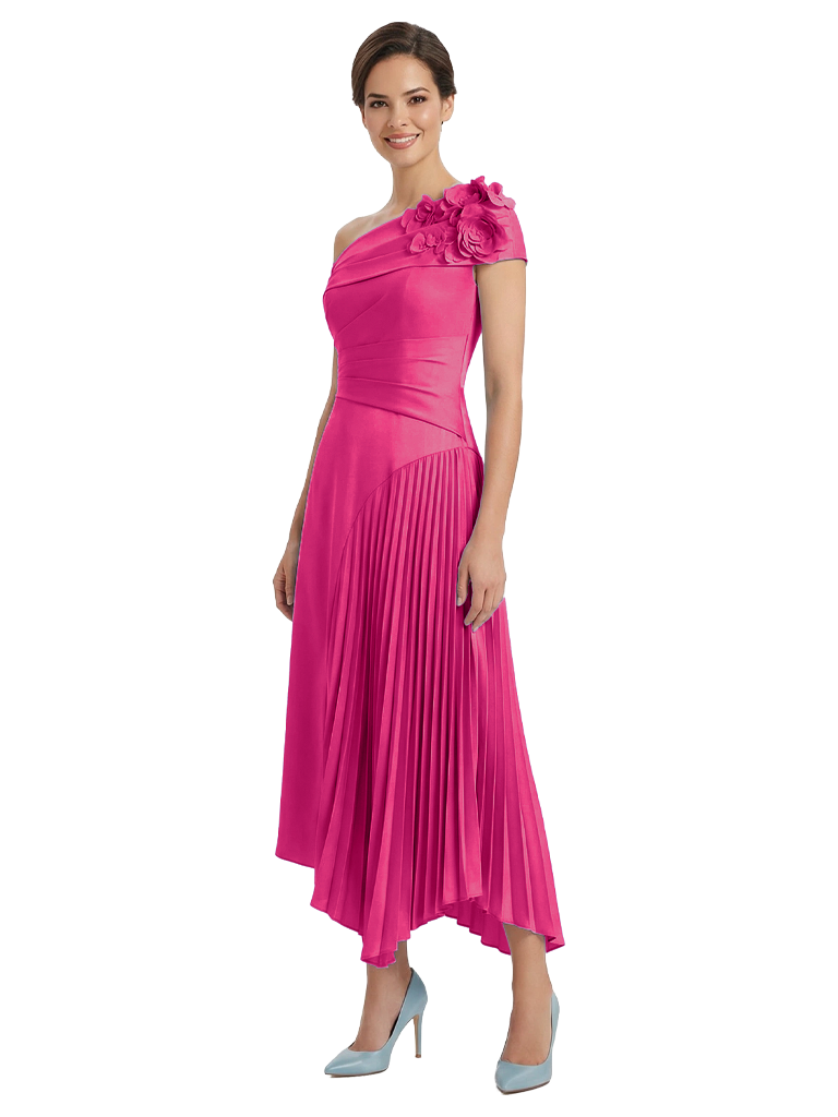 Elegant Asymmetric One Shoulder A-Line Pleat Satin Mother of the Groom Evening Dress