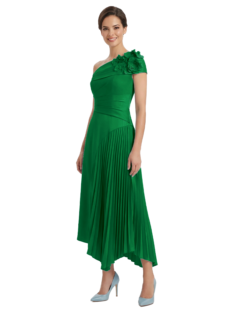 Elegant Asymmetric One Shoulder A-Line Pleat Satin Mother of the Groom Evening Dress