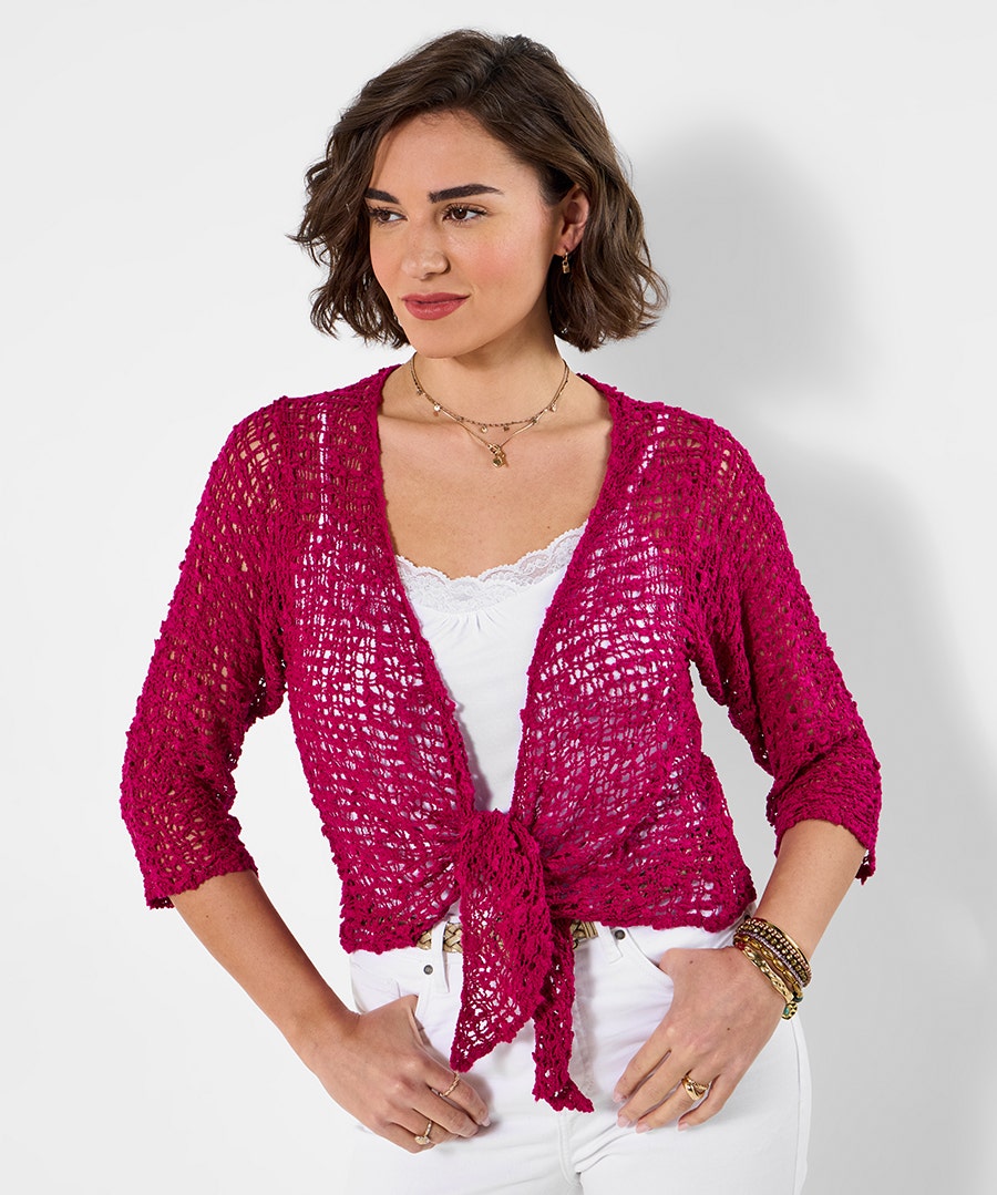 Fresh And Fancy Popcorn Cardigan - Fuchsia - by Joe Browns
