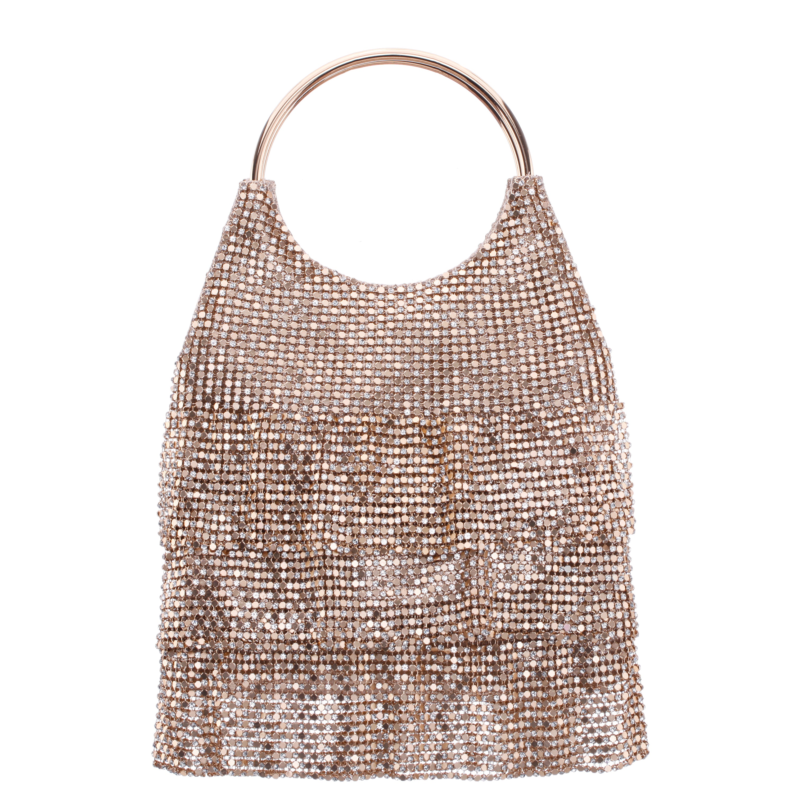 Womens Hippy Gold Aluminum MeshGlass Crystal Pouch Bag