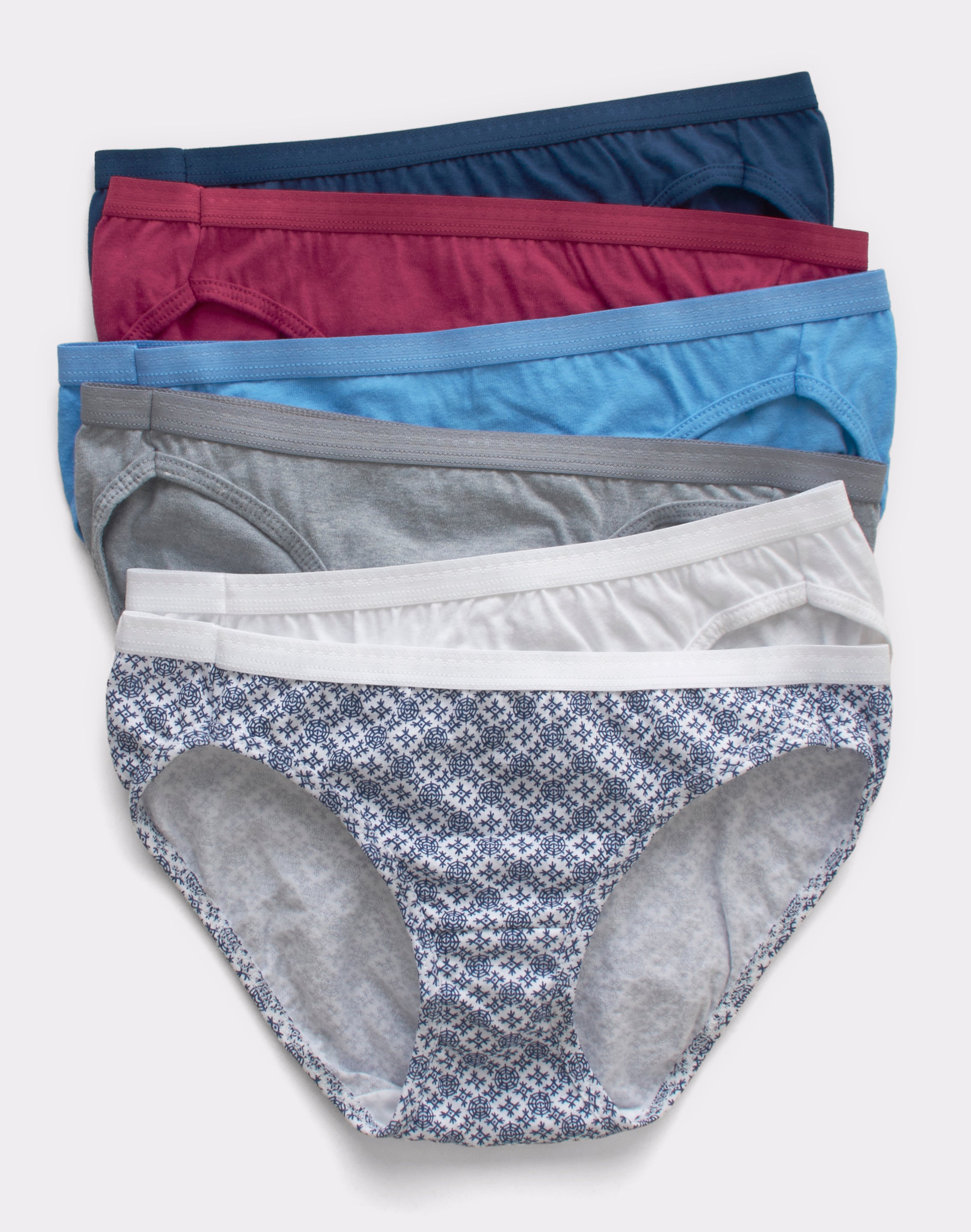 Hanes Ultimate Women's Breathable Cotton Bikini Underwear, -Pack Swiss BlueWhiteConcrete HeatherFresh BerryNavy Eclipse Crochet Boho Print