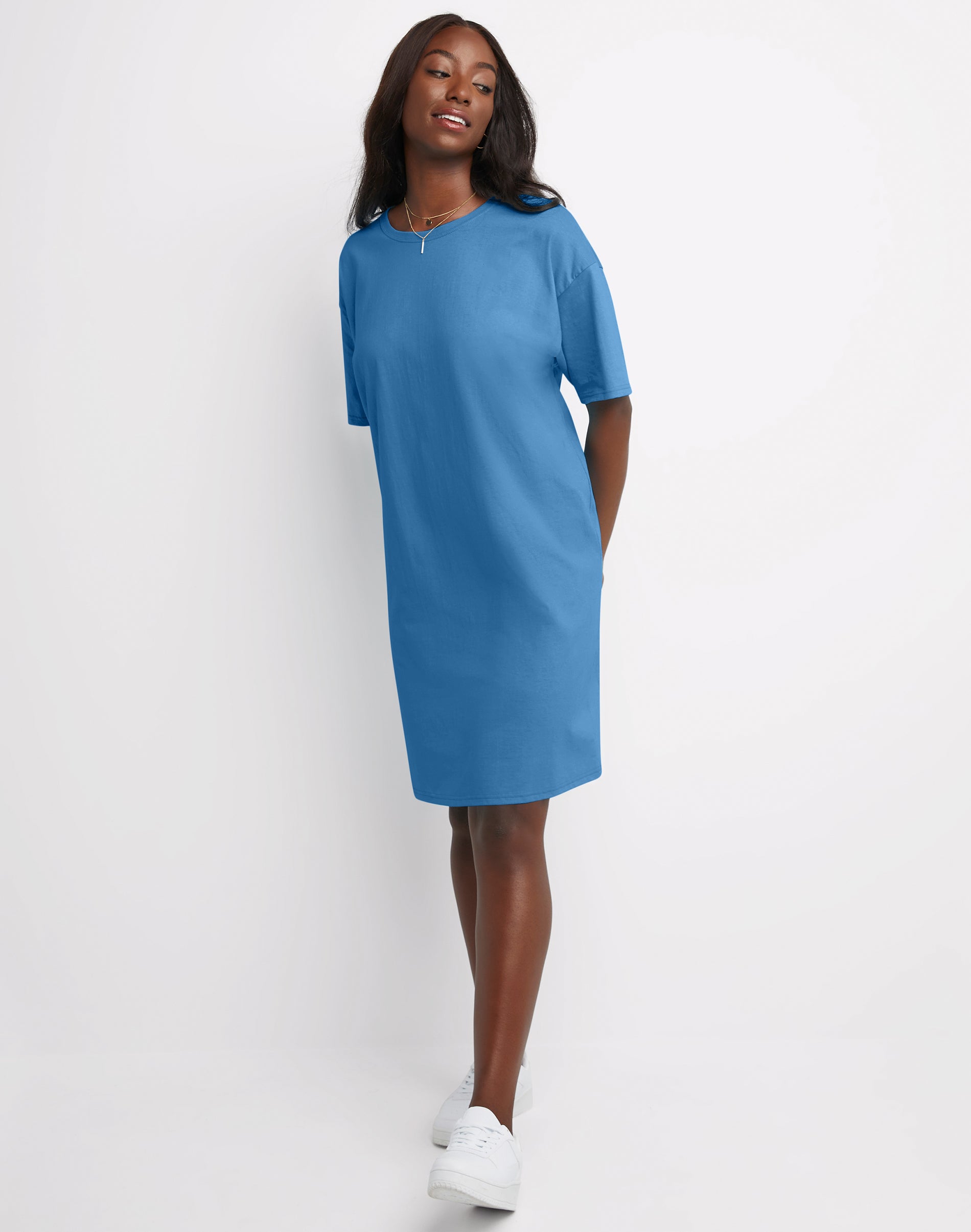 Hanes Essentials Women's Shirt Dress, Cotton Denim Blue ONE SIZE