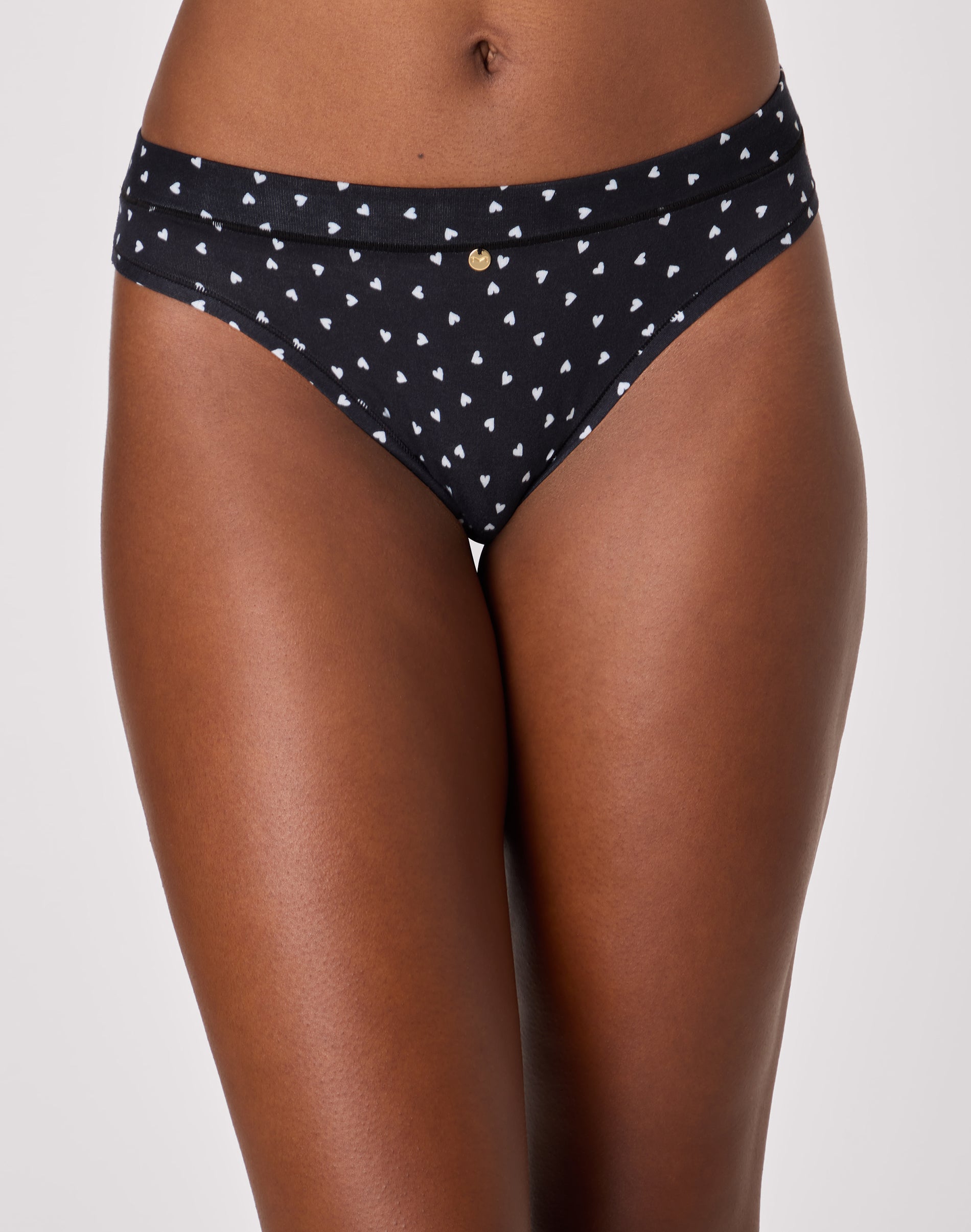 Maidenform Mid-Rise Stretch Bikini Black Tossed Heart Print M Women's