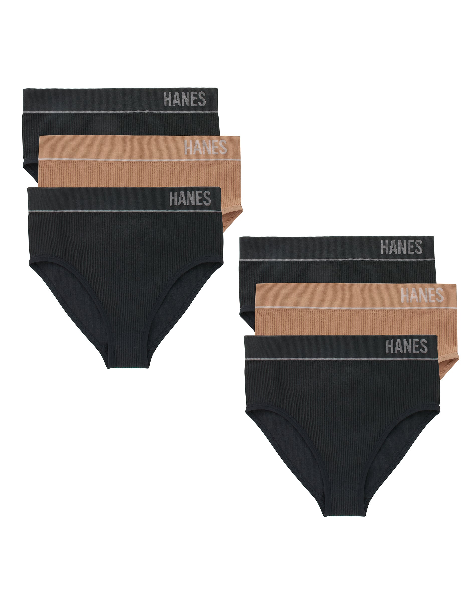 Hanes Originals Women's Seamless Rib Hi-Leg Bikini Underwear, Neutrals, -Pack BlackDeep GlowBlack