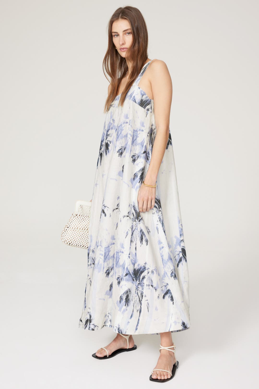 Boss Linen Floral Midi Dress Multicolored-blue-print