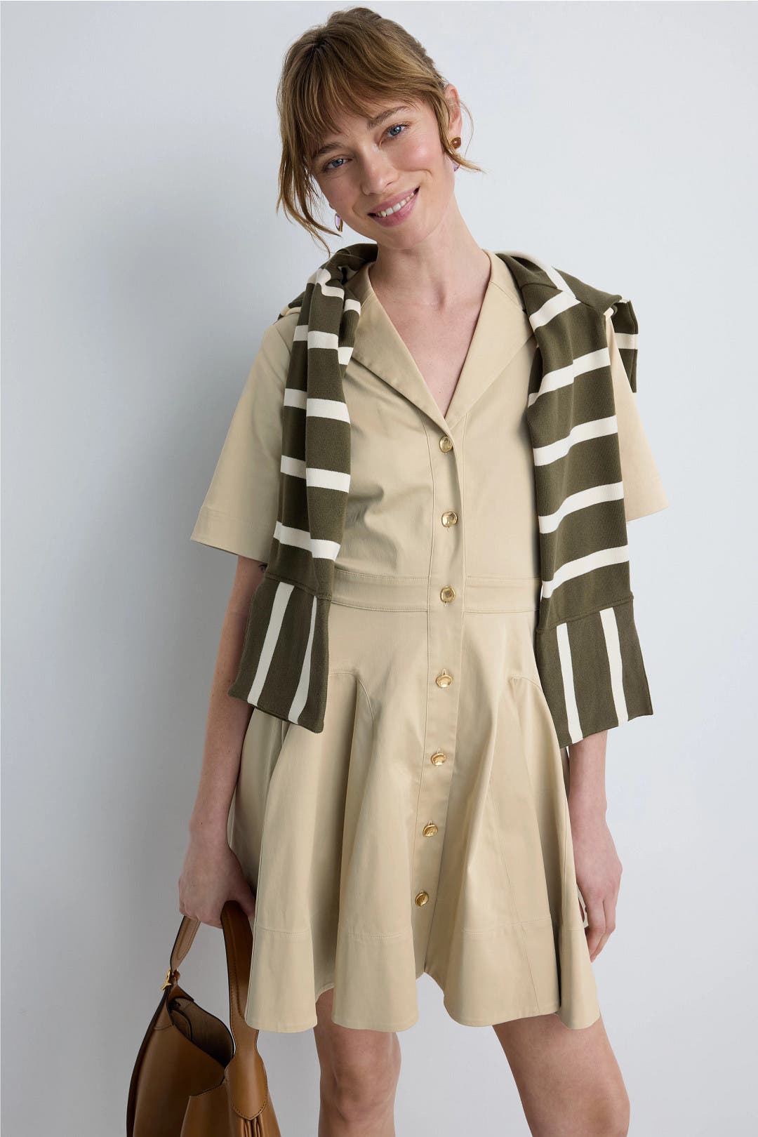 Jason Wu x RTR Khaki Short Sleeve Shirt Dress Brown