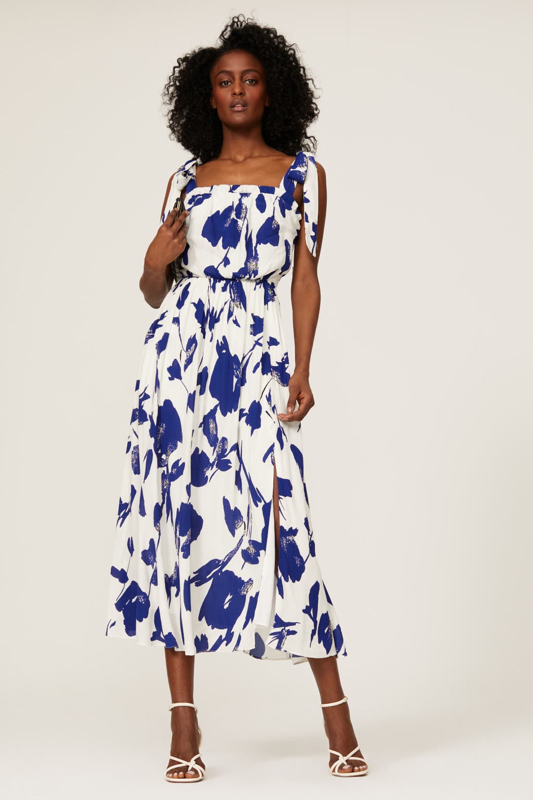 Jason Wu x RTR Blue Floral Tie Strap Dress Blue-white-print