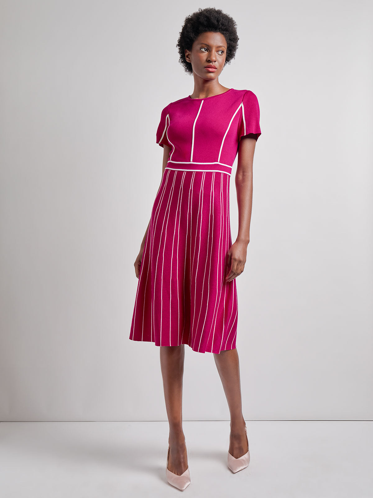 Contrast Stripe A-Line Soft Knit Dress