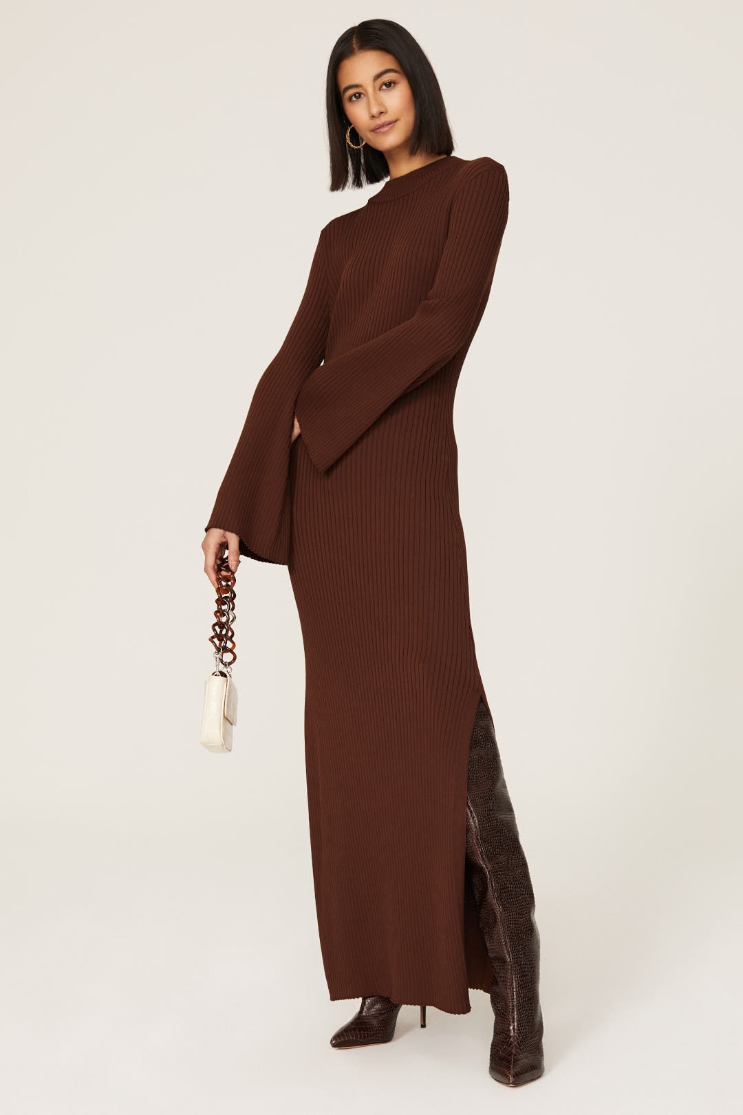 Line + Dot Jessica Ribbed Sweater Dress Brown