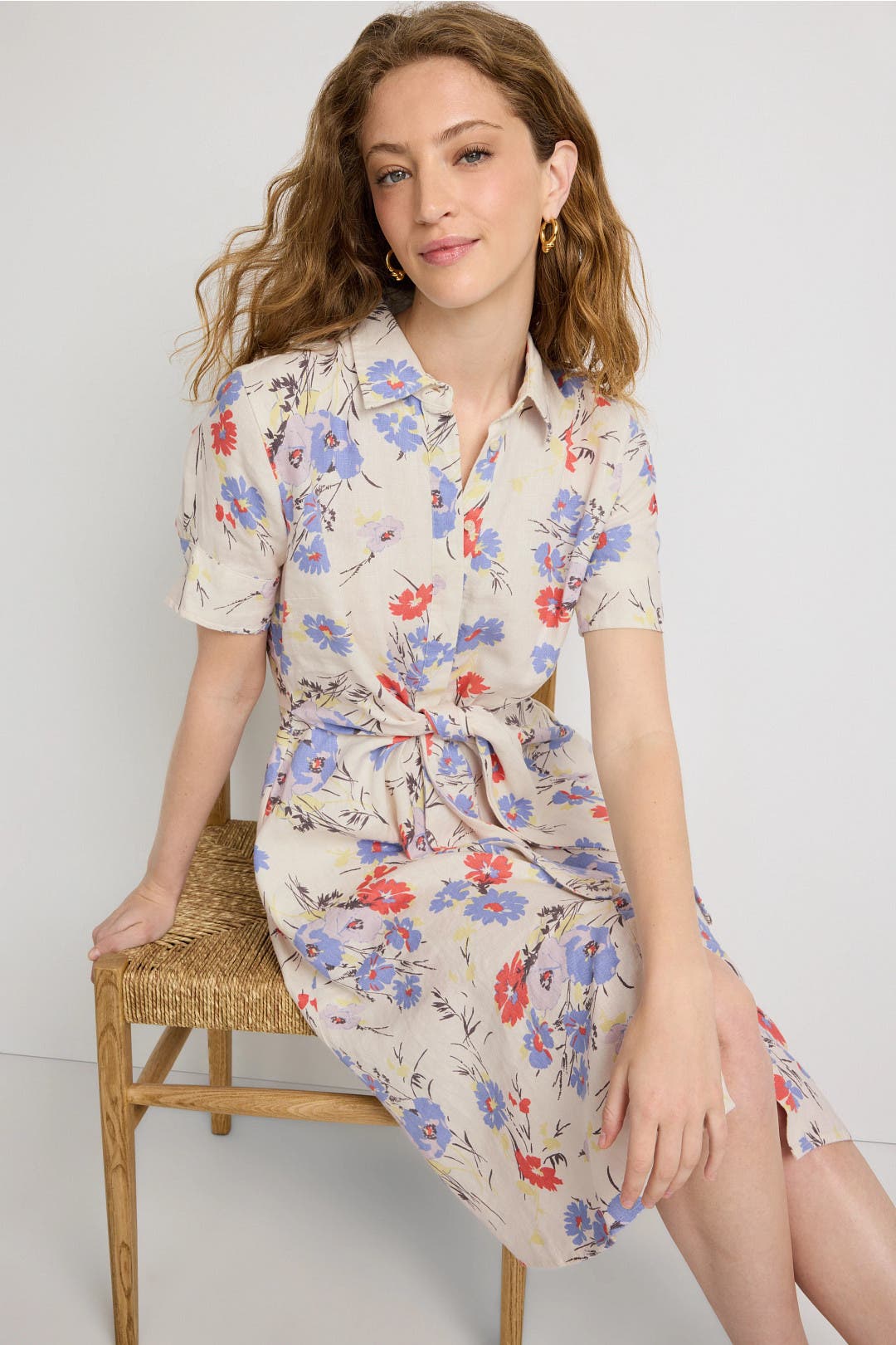 Lauren Ralph Lauren Floral Tie Front Shirt Dress White-multicolored-print