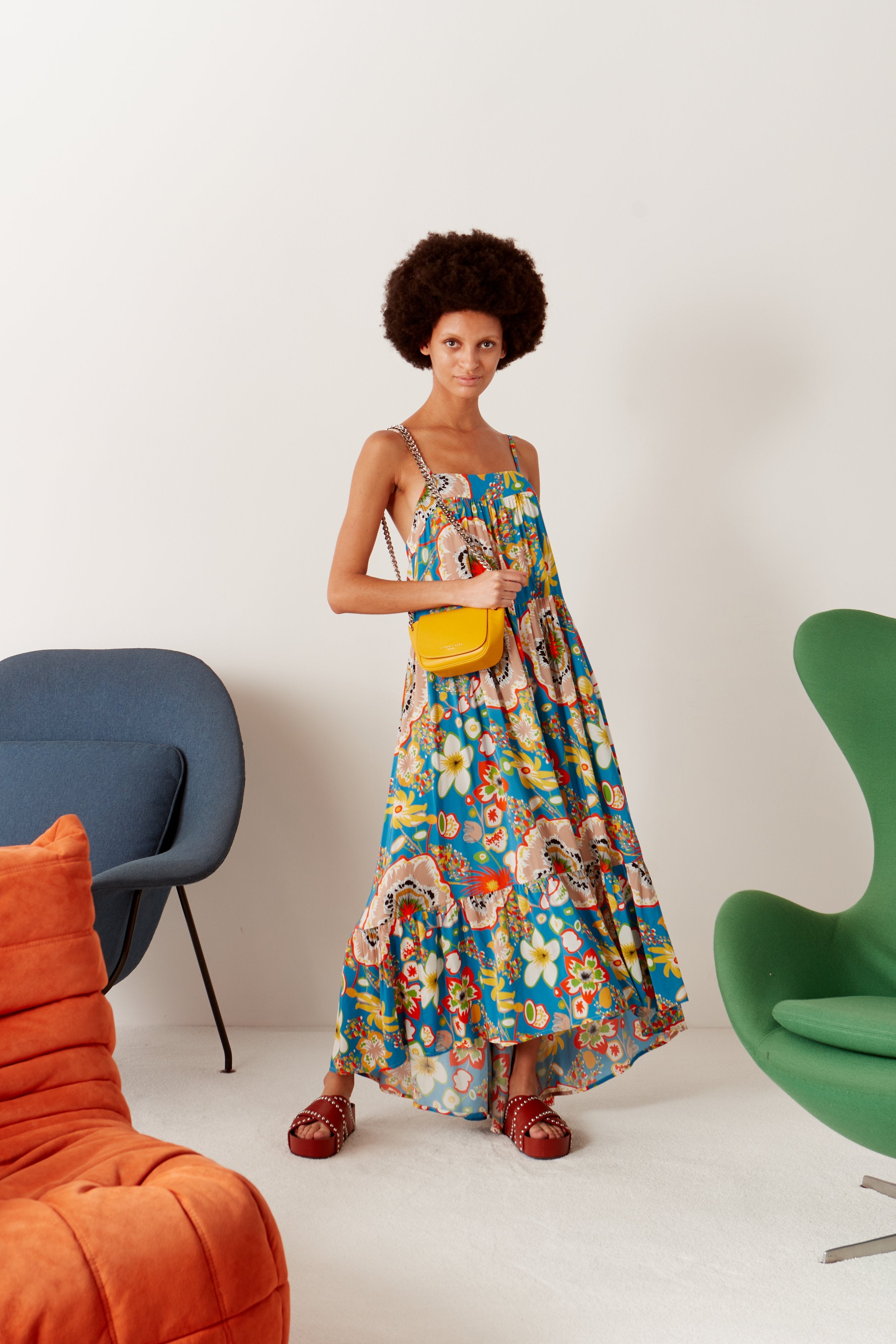 Pumpa Layered Tank Dress in Blue Floral Print