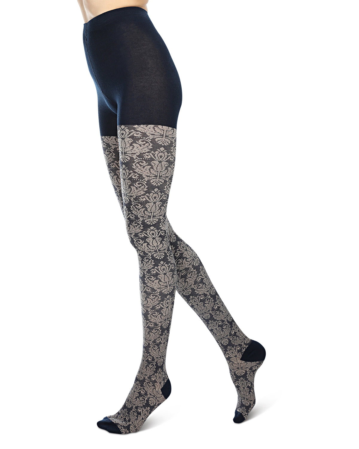 Baroque Patterned Cotton Blend Sweater Tights - SmallMedium Navy Blazer