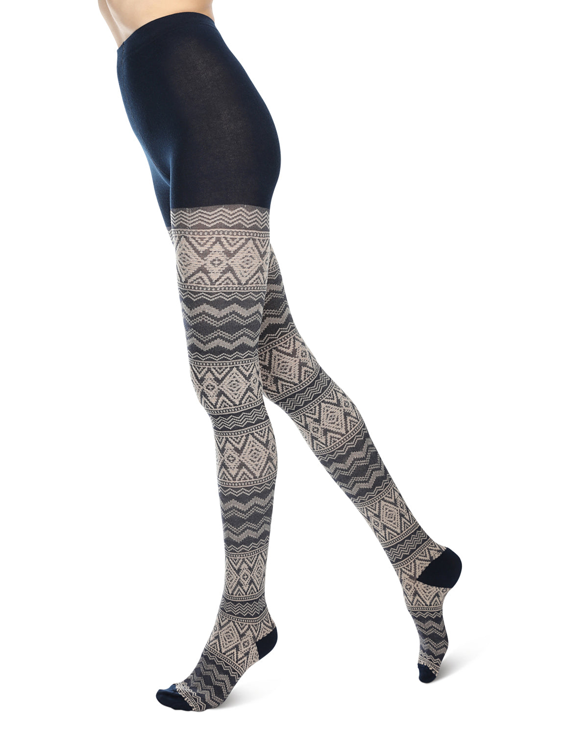 Diamond Fair Isle Patterned Cotton Blend Sweater Tights - SmallMedium Navy Blazer
