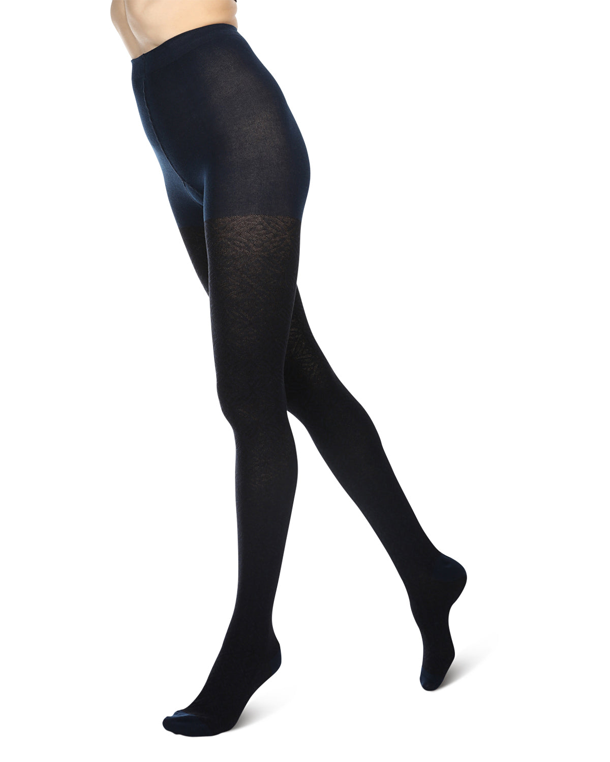 Women's Flattering Floral and Circular Pattern Sweater Tights - LargeX-Large Navy Blazer