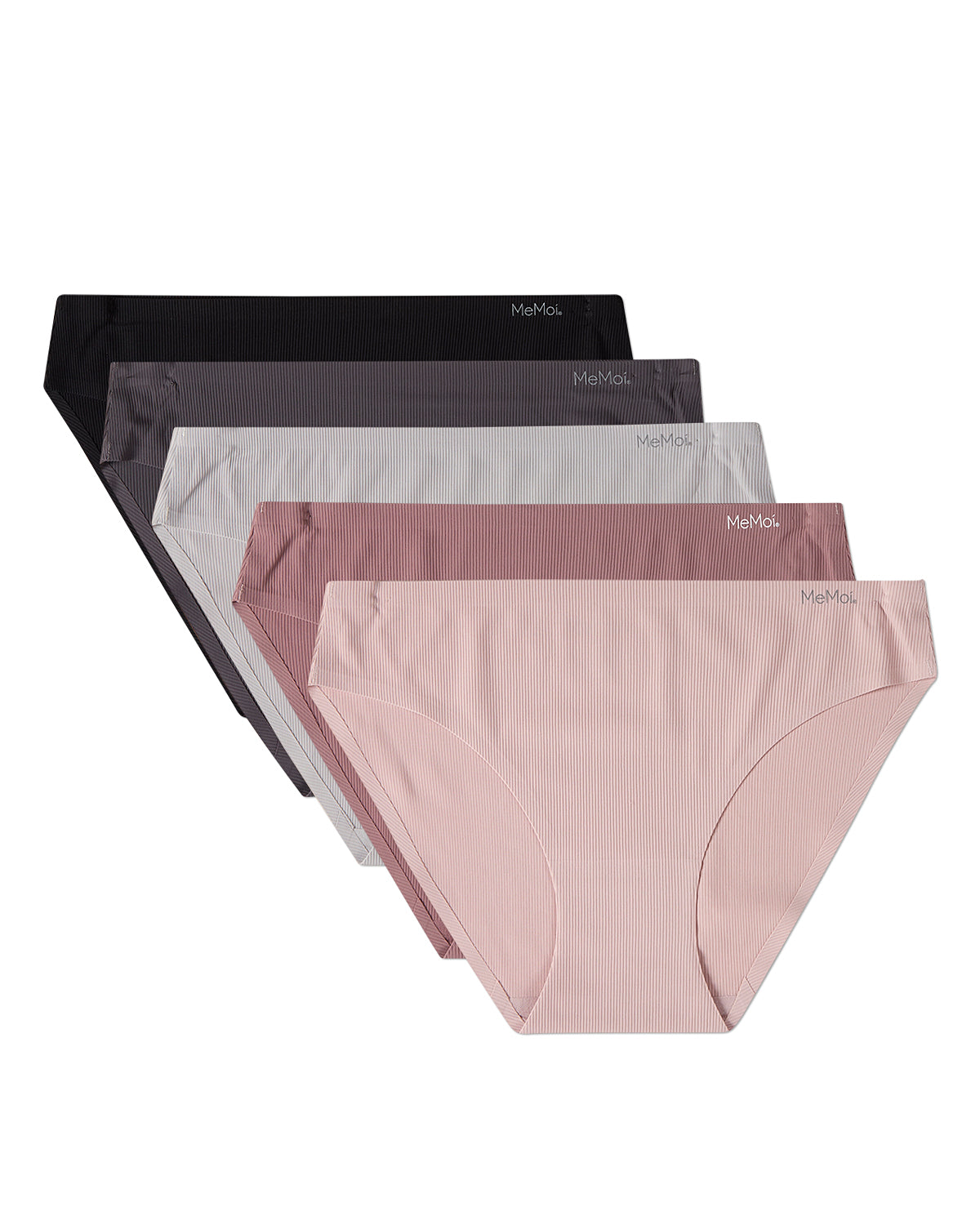 Pair Women's Bonded Pin-Rib Stitch-Free Tag-Free Bikini Panties - Asst- Pink Mauve Lt Gray Dk Gray Black