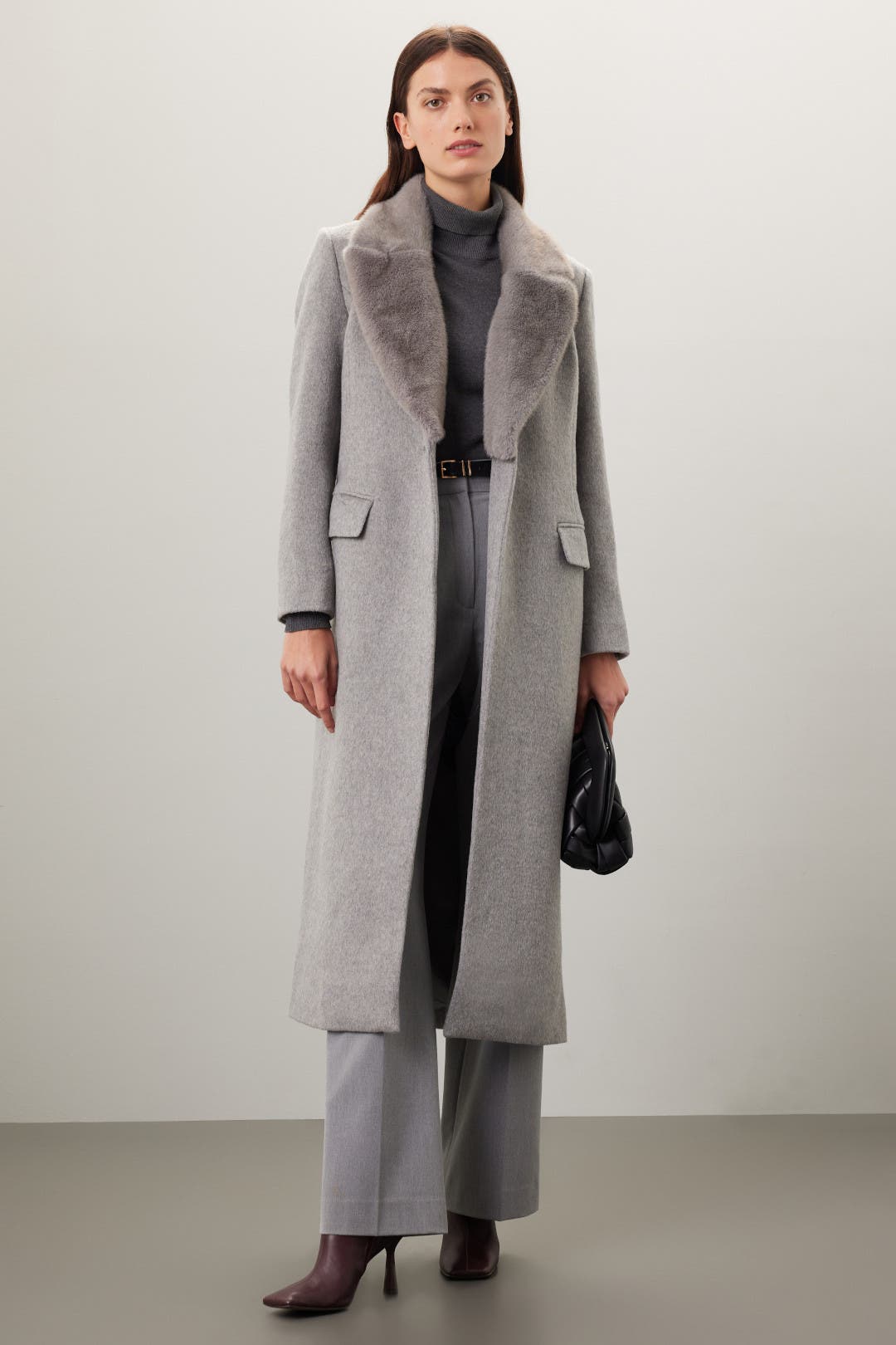 Marina Moscone x RTR Gray Faux Fur Coat Grey