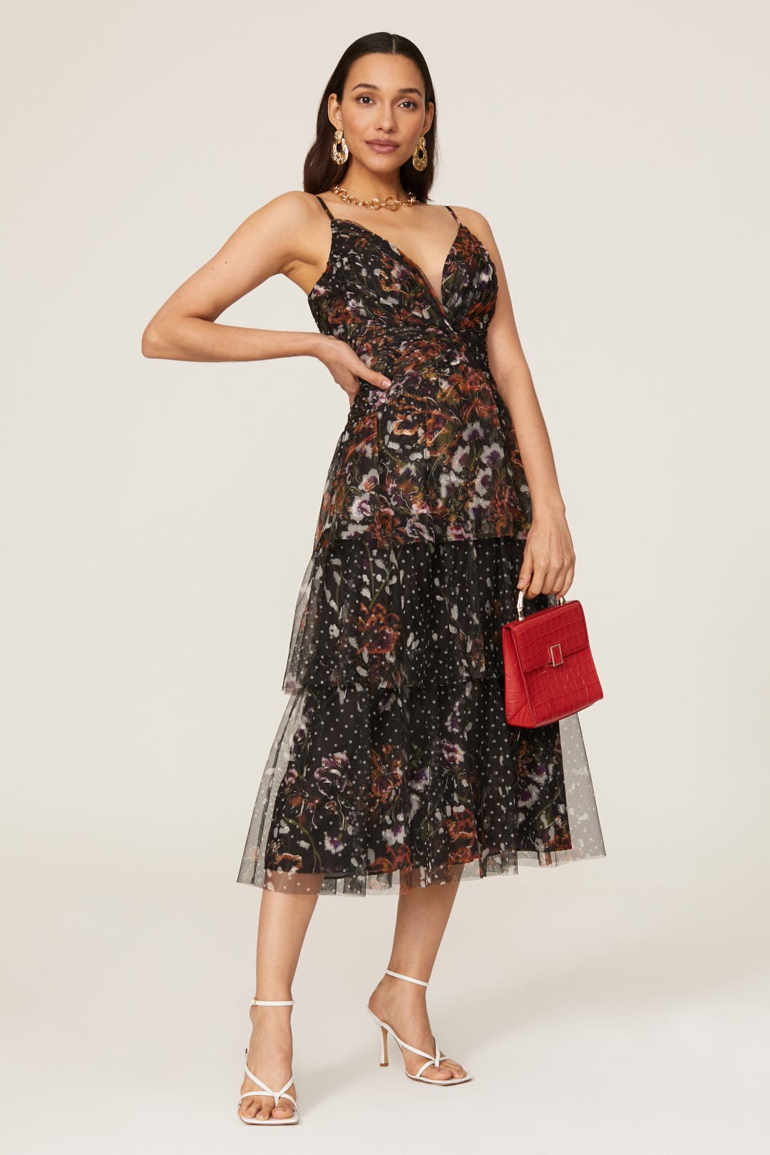Marchesa Notte Dot Tiered Tulle Dress Black-multicolored-print