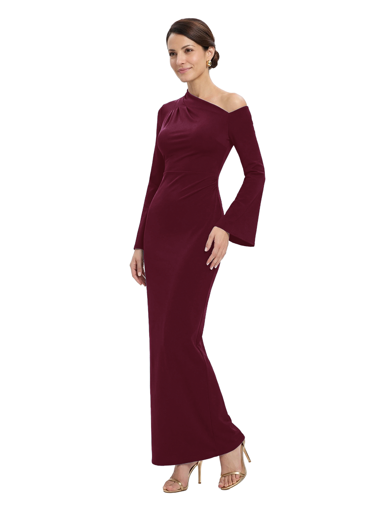 Chicsew Elegant Asymmetric Long Sleeves Ruched Mermaid Mother of The Groom Dress