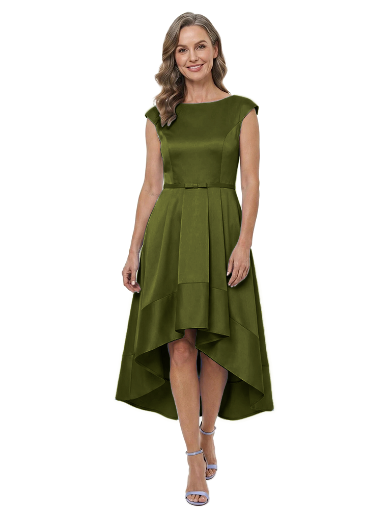 ChicSew Scoop Cap Sleeve High Low Short Mother of the Bride Dress - Olive-green