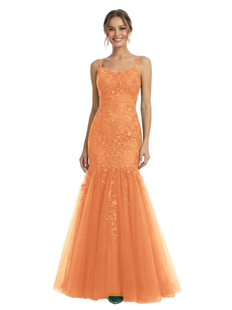 ChicSew Elegant Square Neck Prom Dress Lace Tulle Fabric Mermaid Long Formal Evening Gown