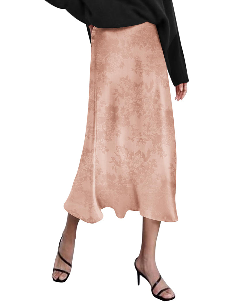 Zeagoo Midi Skirt High Waisted Solid Satin Dress - PAT L-