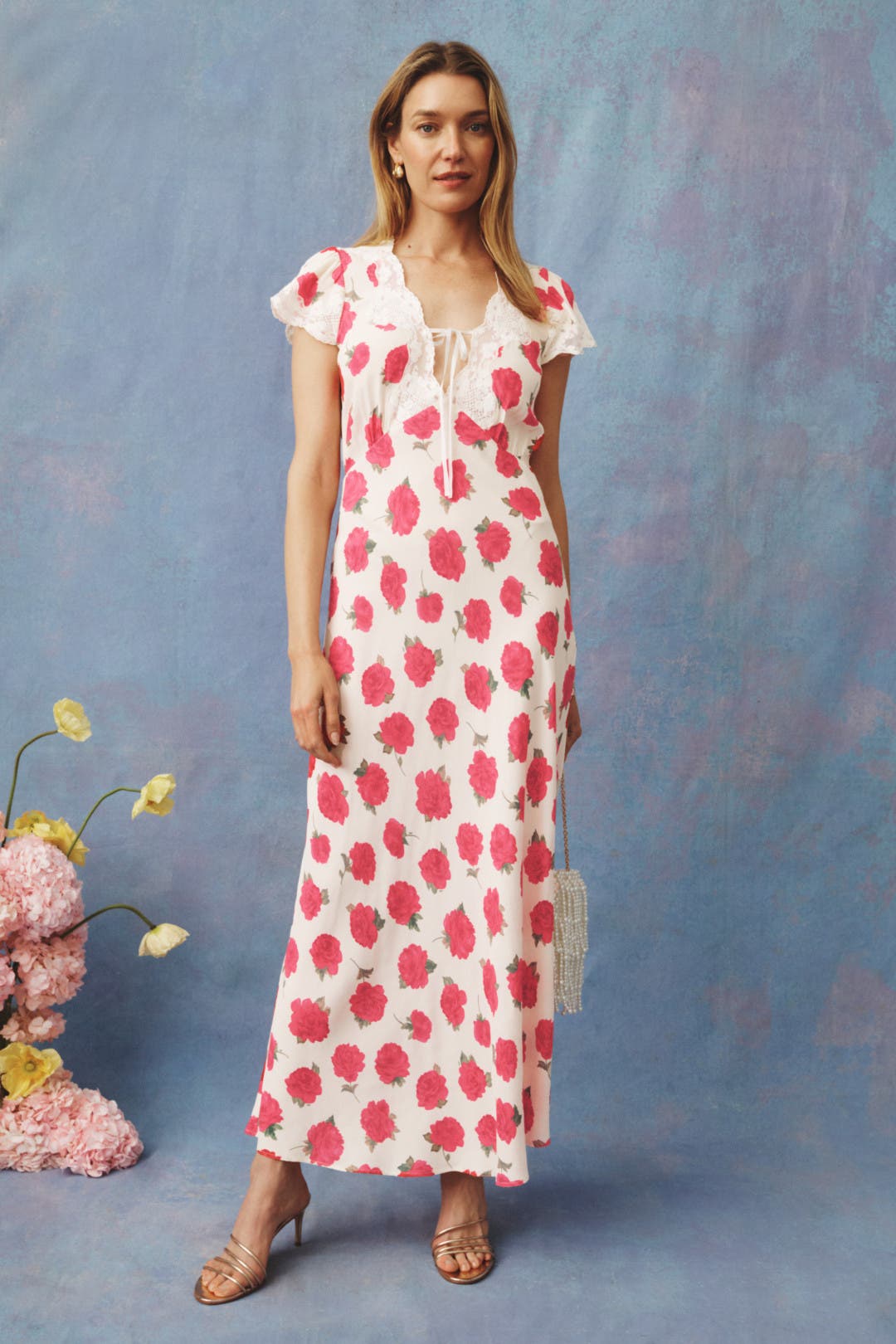 Rixo x RTR Amari Midi Dress Pink-white-print