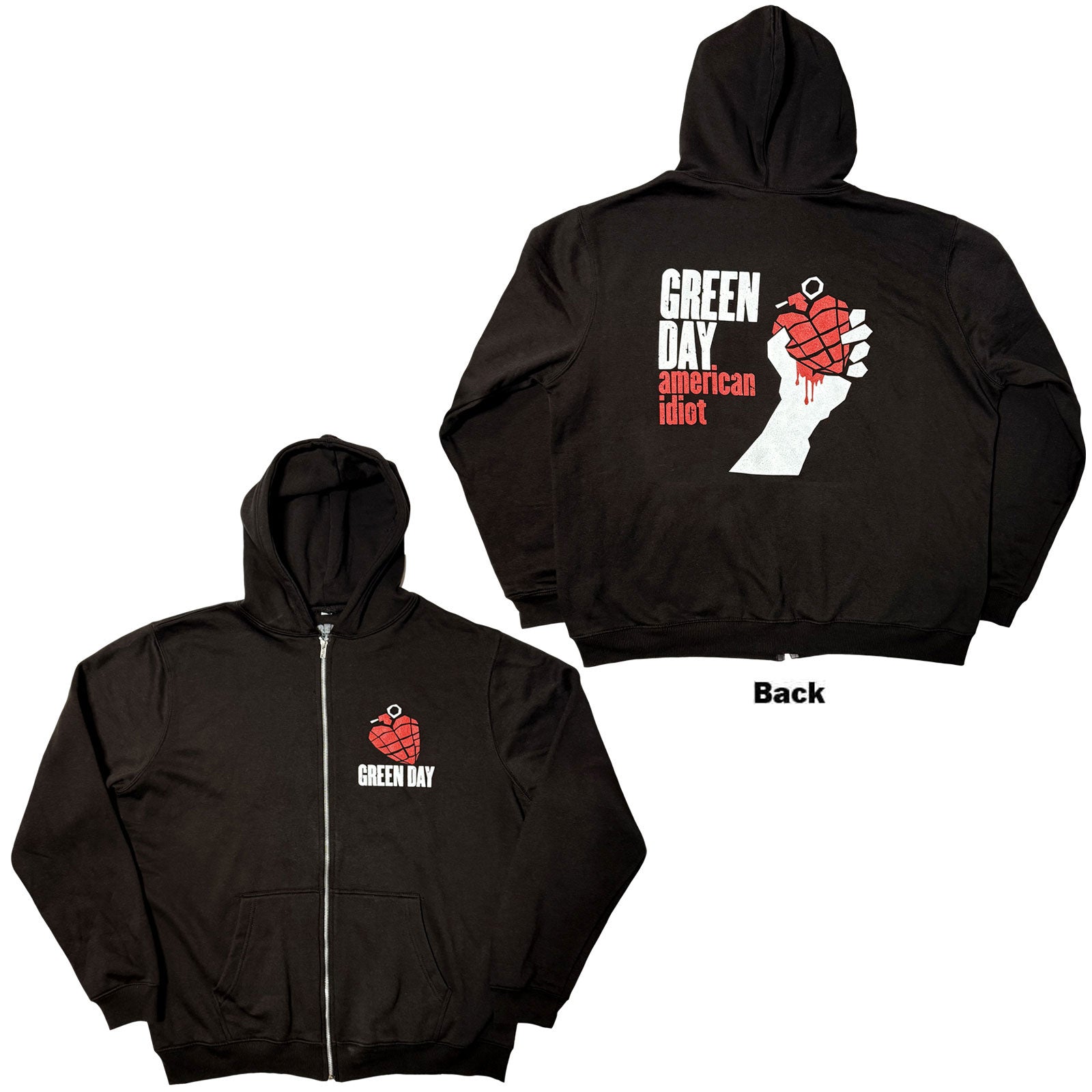 GREEN DAY - AMERICAN IDIOT - Zipped Hoodie Black Back Print -