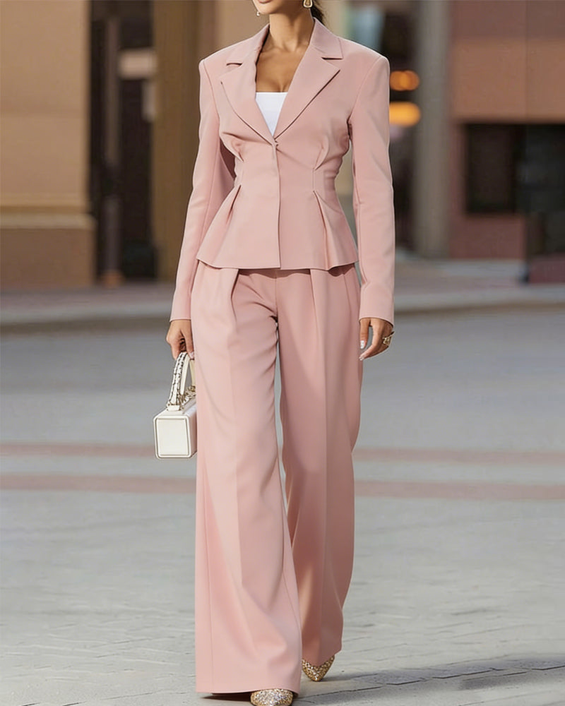 Luxe Elegant Pleated Fishtail Blazer Pants Set