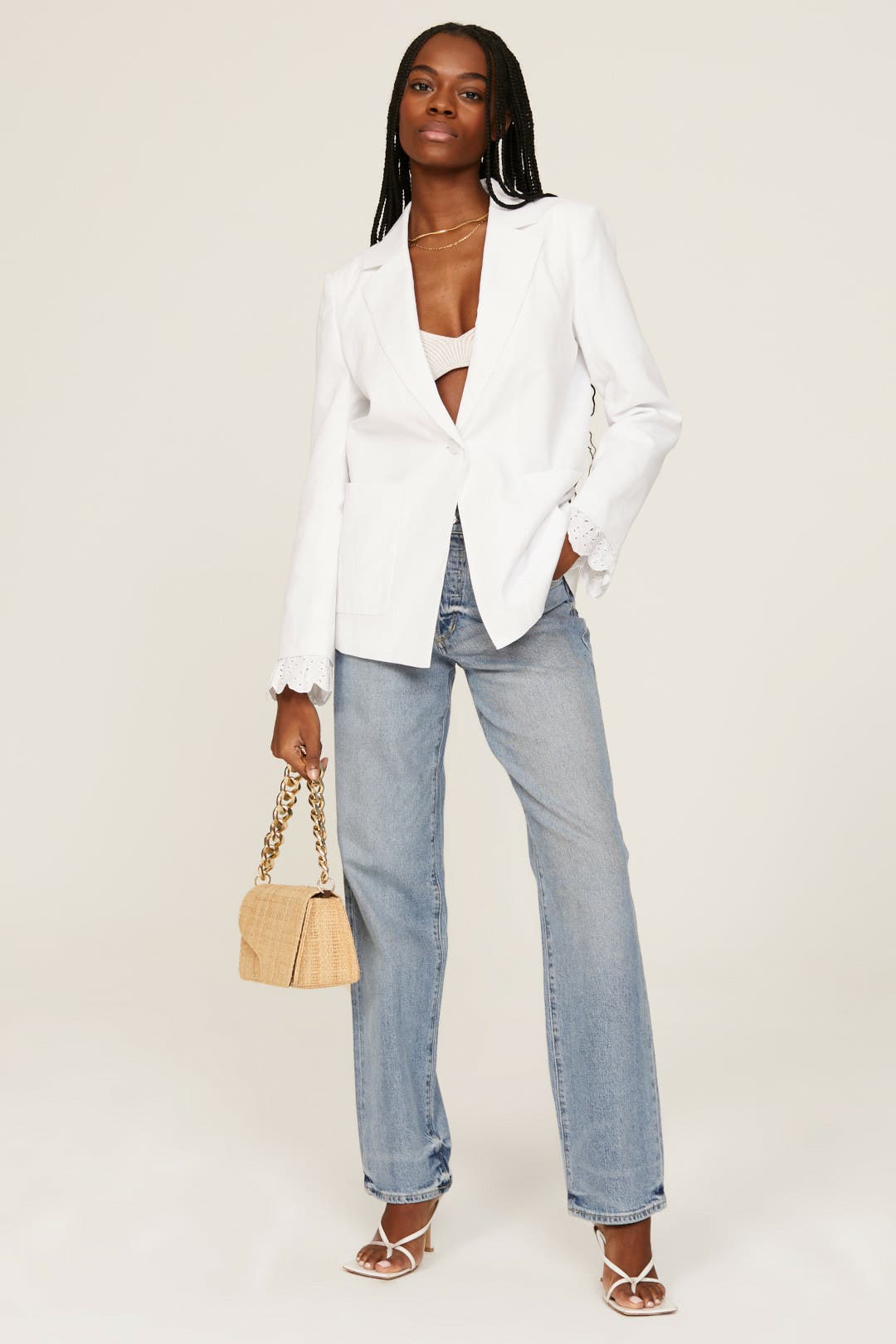 Something Navy Eyelet Cuffed Blazer White