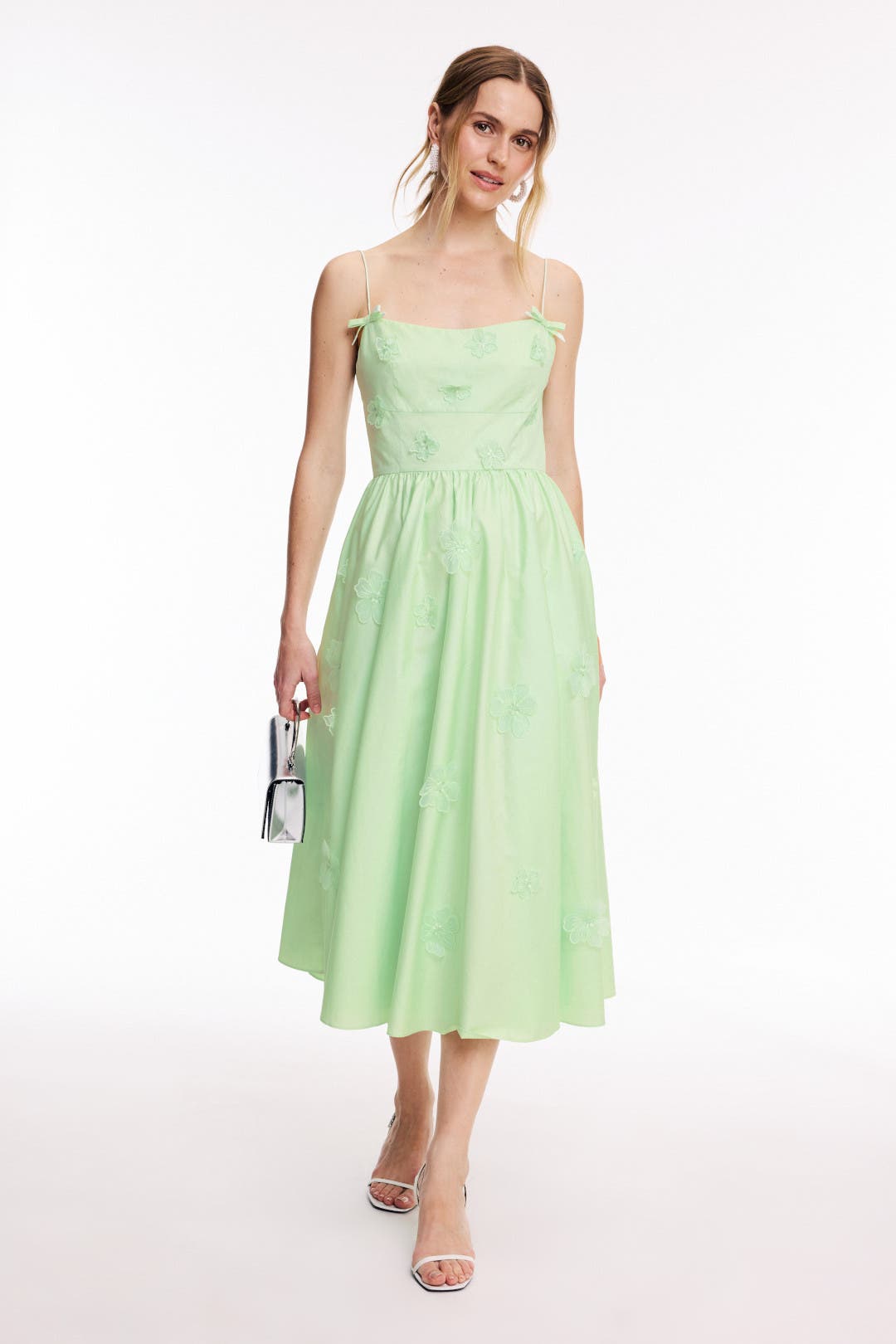 Self-Portrait Green Cotton Flower Midi Dress Green