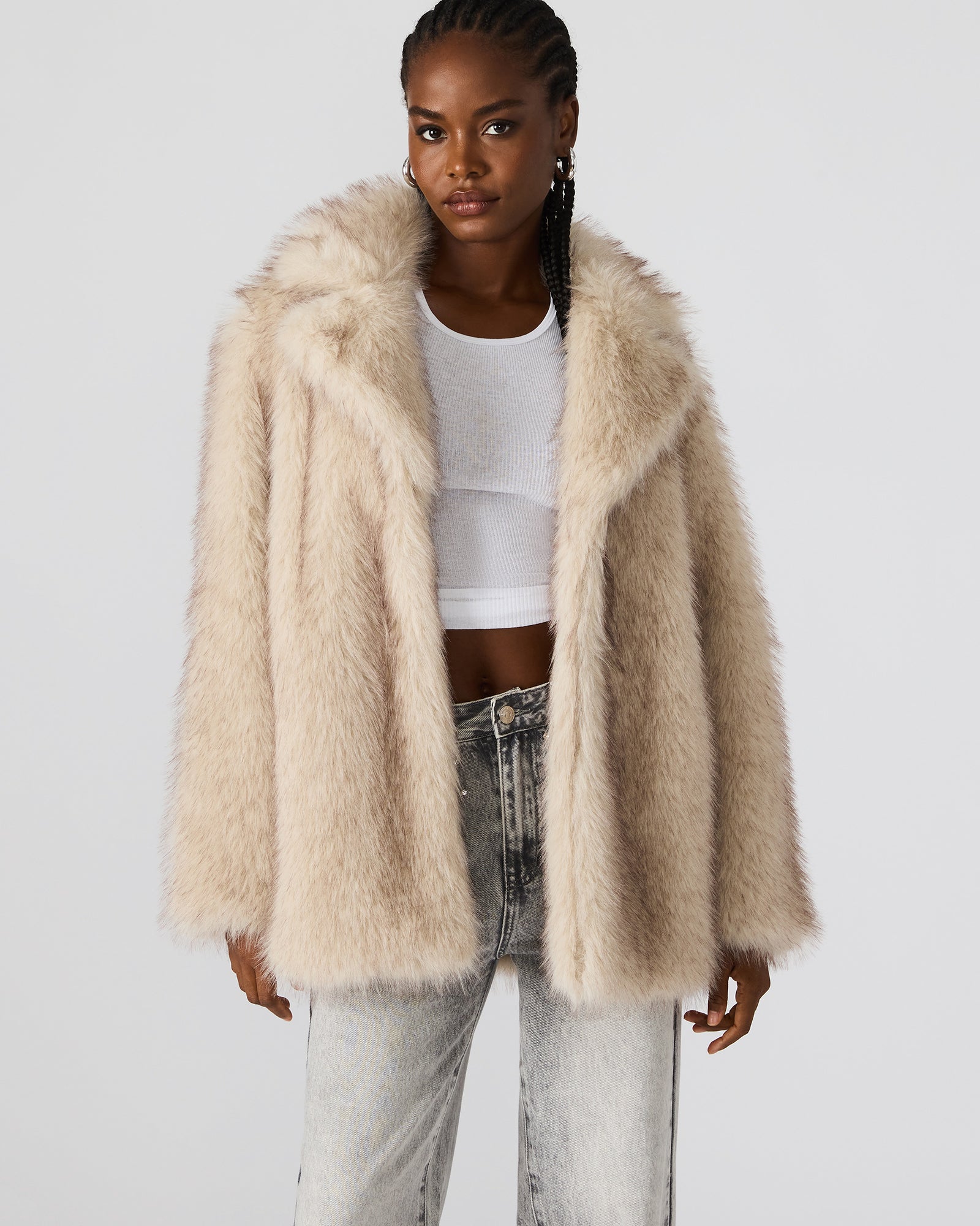 Steve Madden Women's Kindra Coat Long Sleeve Faux Fur Jackets & Coats - Natural - Size