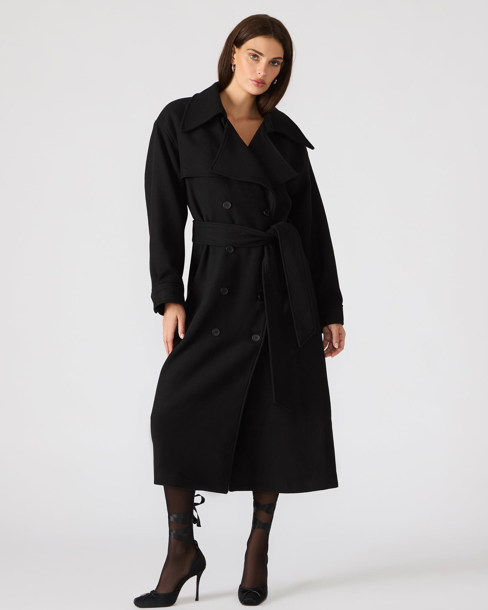 Steve Madden Women's Enora Coat Long Sleeve Button Up Jackets & Coats - Black - Size - PolyesterWool