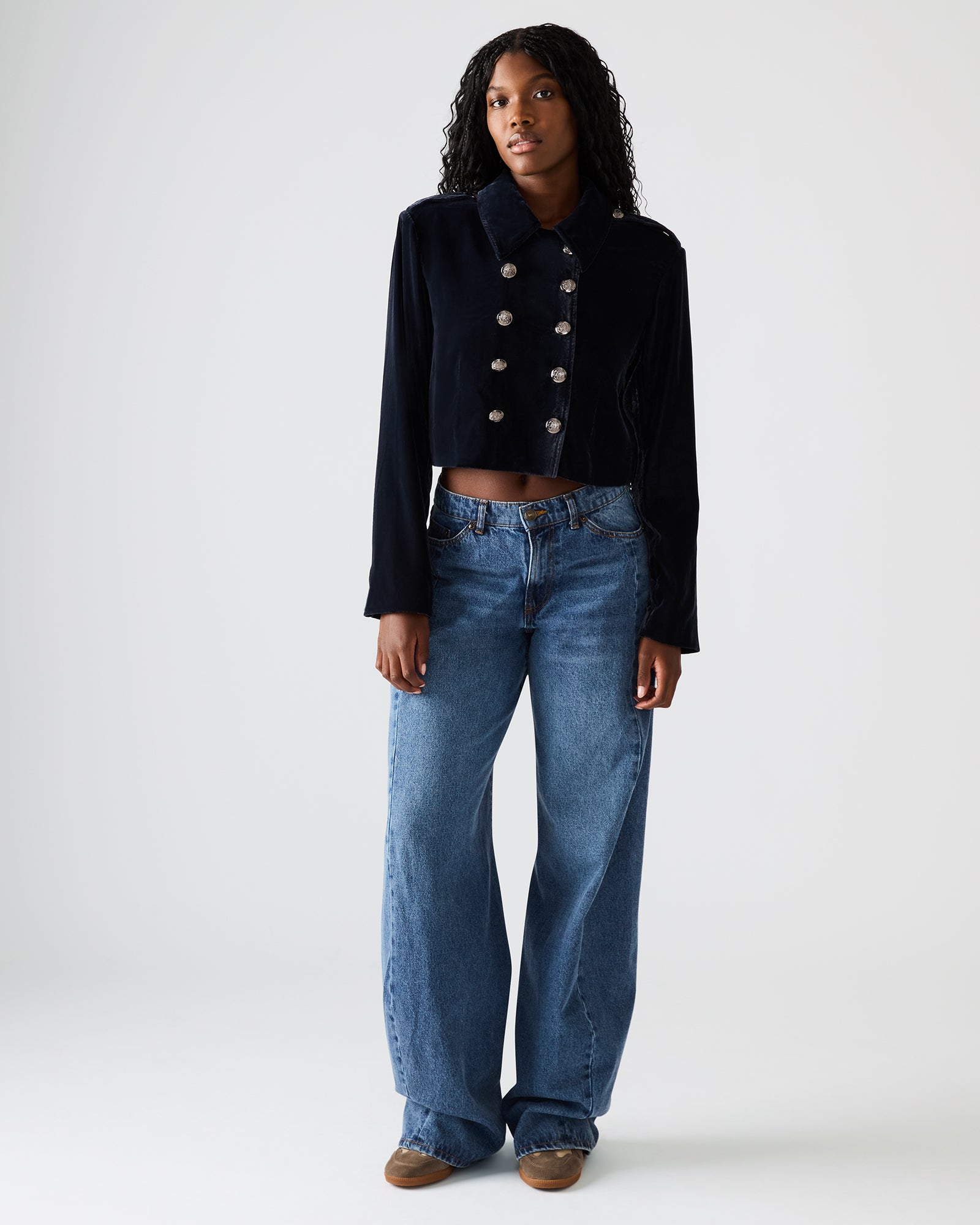 Steve Madden Women's Tonia Blazer Long Sleeve Button Up Jackets & Coats - Indigo Haze - Size