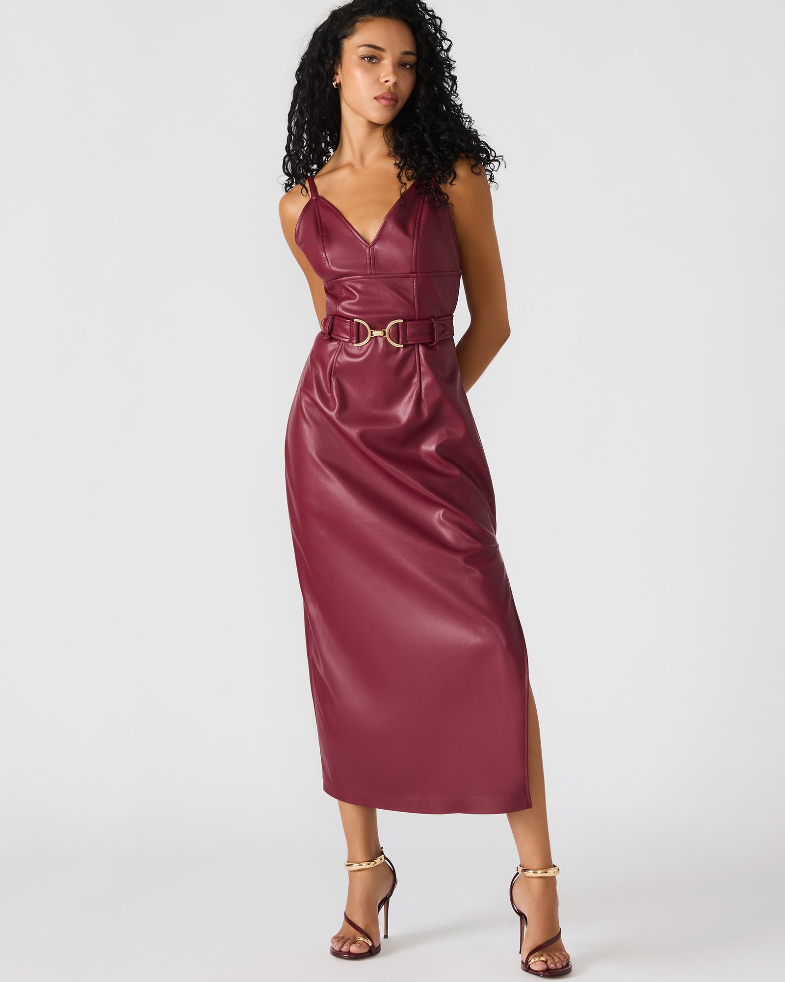 Steve Madden Women's Kailey Dress Sleeveless Faux Leather Dresses - Cordovan - Size