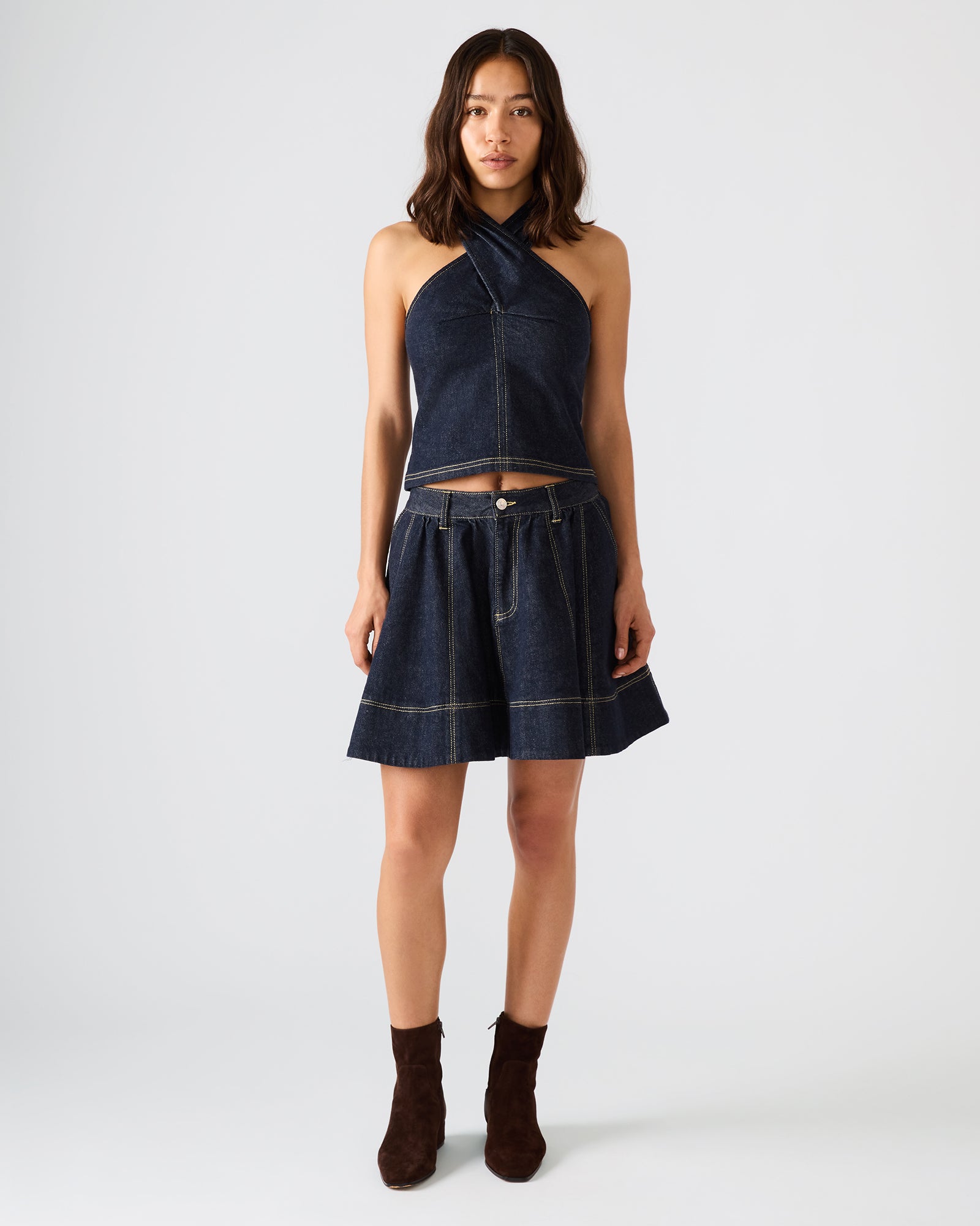 Steve Madden Women's Sloan Denim Skirt Flowy Bottoms - Ink - Size - CottonElastane