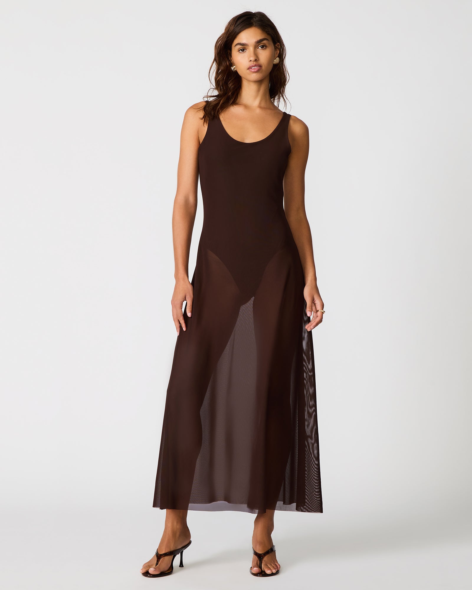 Steve Madden Women's Sharlene Dress Sleeveless Mesh Dresses - Chicory Coffee - Size - PolyesterElastane
