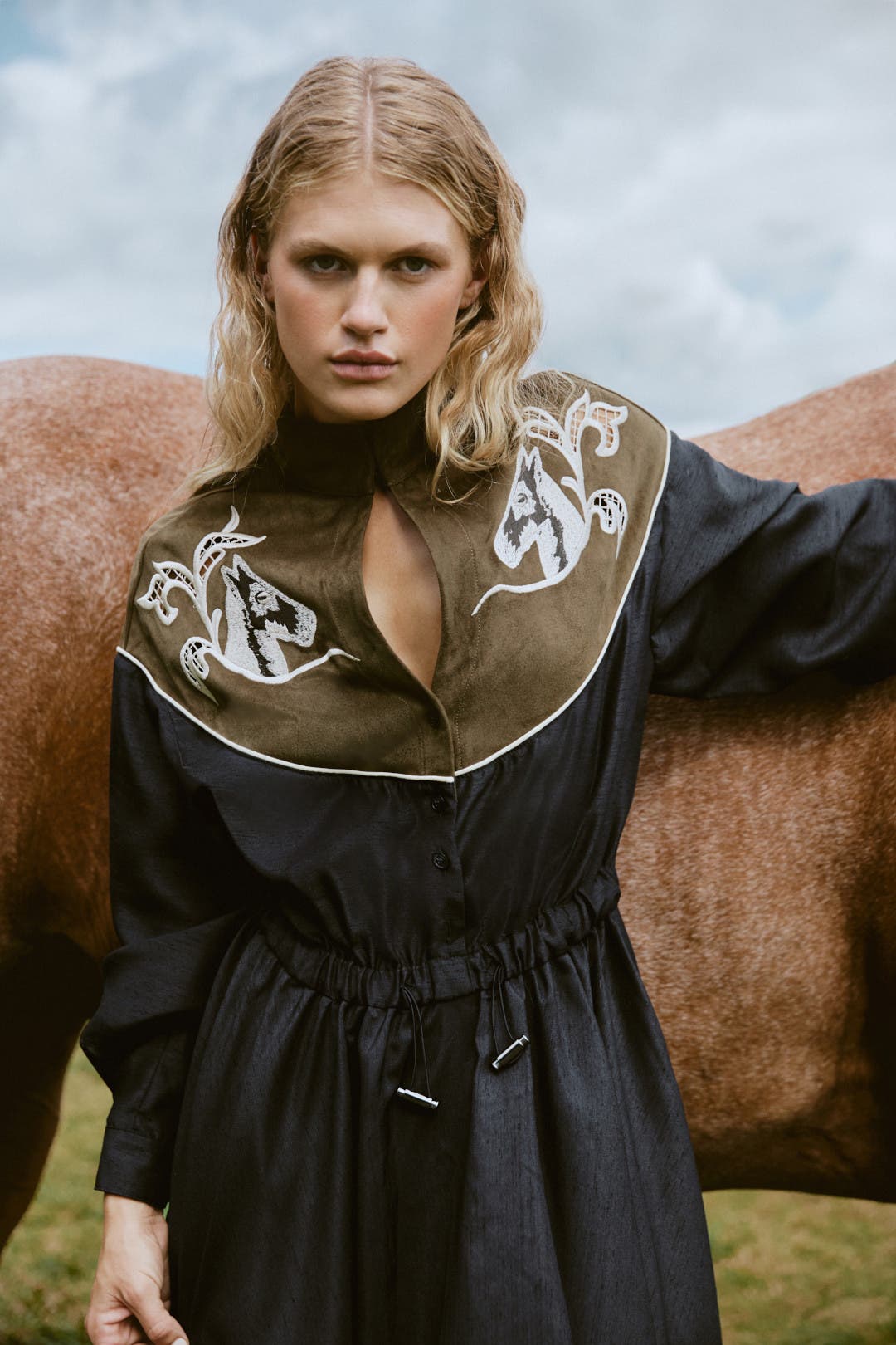 Stella Jean Western Midi Dress Black-green