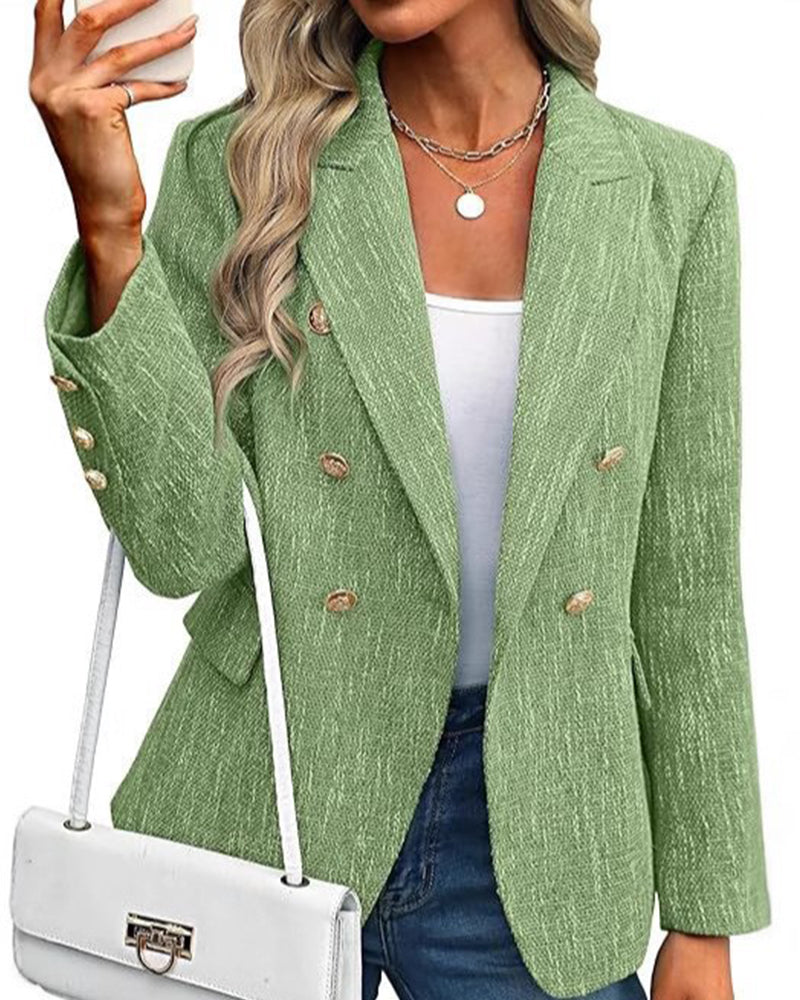 Zeagoo Business Casual Double Breasted Tweed Blazer