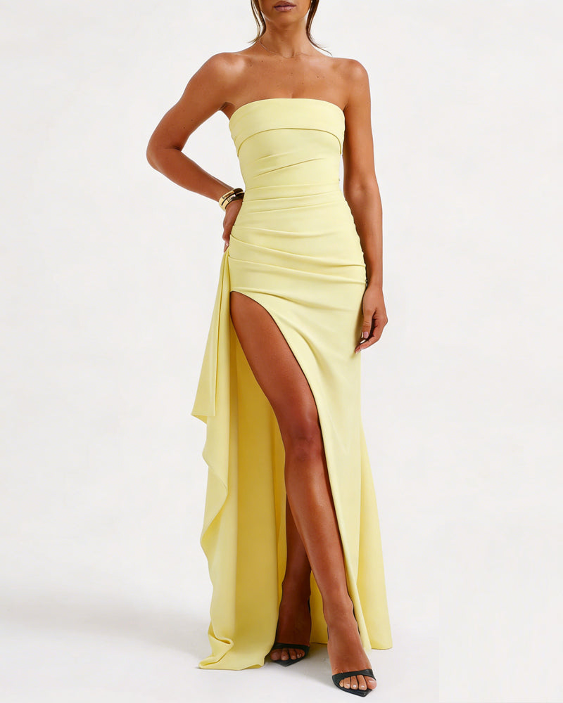 High Slit Strapless Evening Party Dress