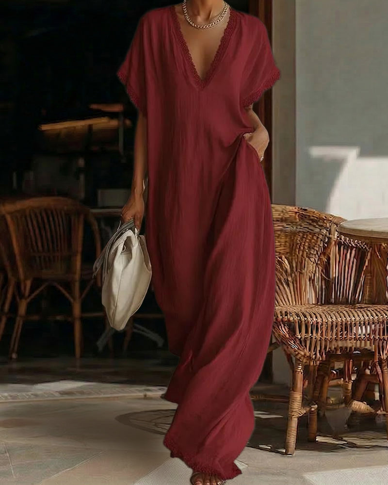 Zeagoo Women's Summer Deep V Neck Maxi Dress Loose Casual Flowy Long Sundress Vacation Beach Resort