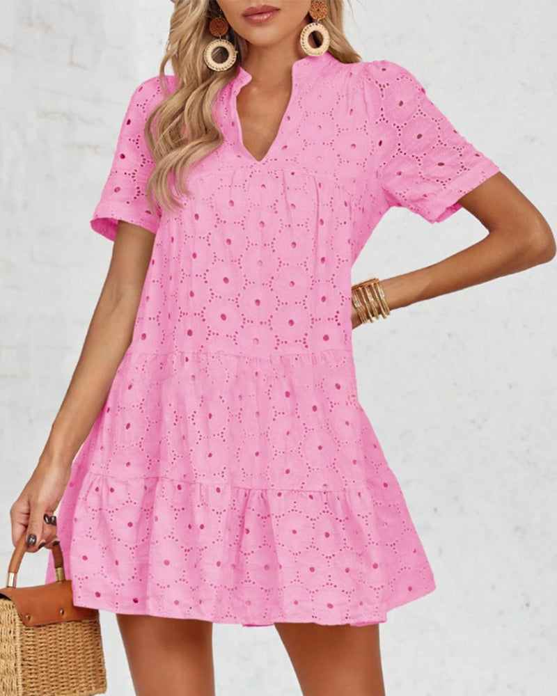 Zeagoo Women's Summer Eyelet Embroidery Babydoll Mini Dress Casual Flowy Short Sleeve Cute Sundress Beach Vacation