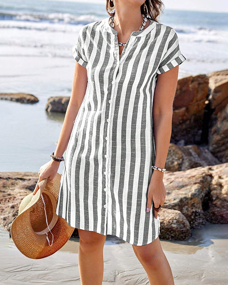 Casual Stripes Print Loose Fit Tunic Dress