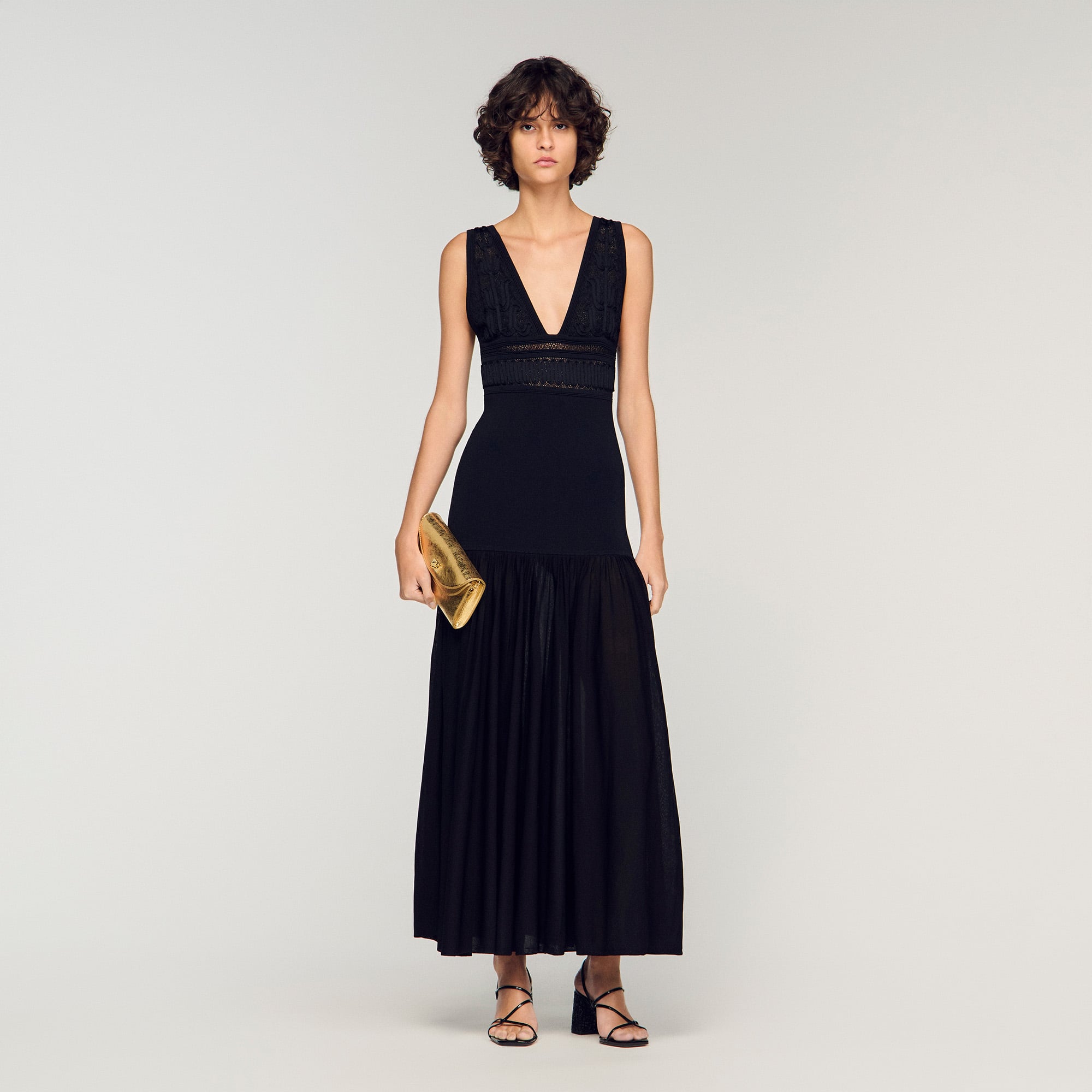 Ruffled knit maxi dress
