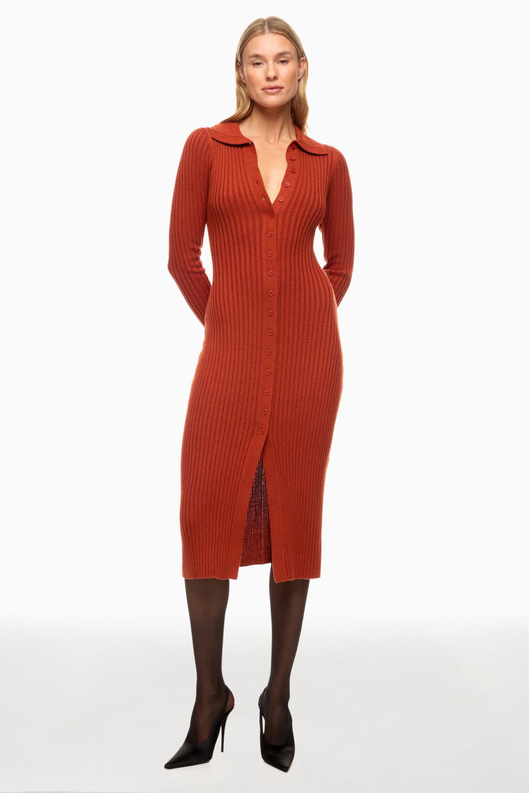 Thakoon x RTR Ribbed Cardigan Midi Dress Brown