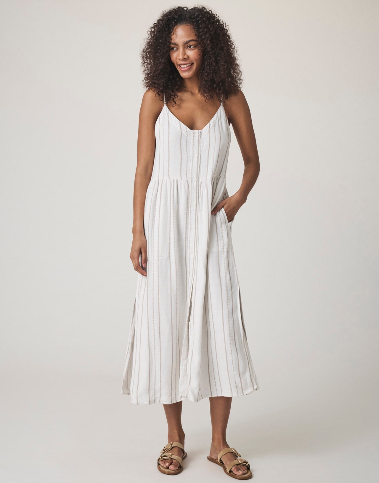 Splendid - Gabrielle Linen Button Down Dress - WhiteFawn