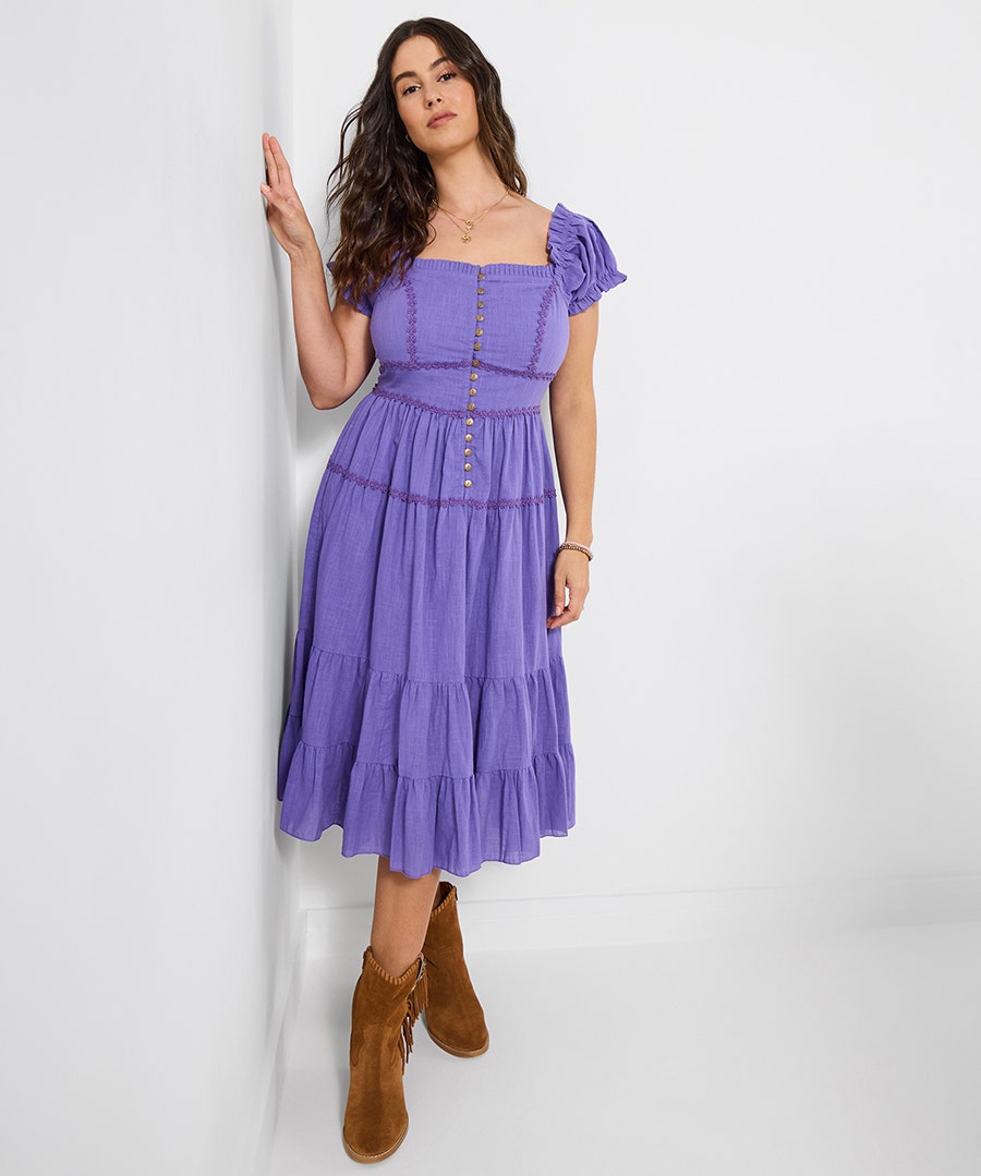 Women's Amelia Flower Trim Dress - Size - Purple - by Joe Browns