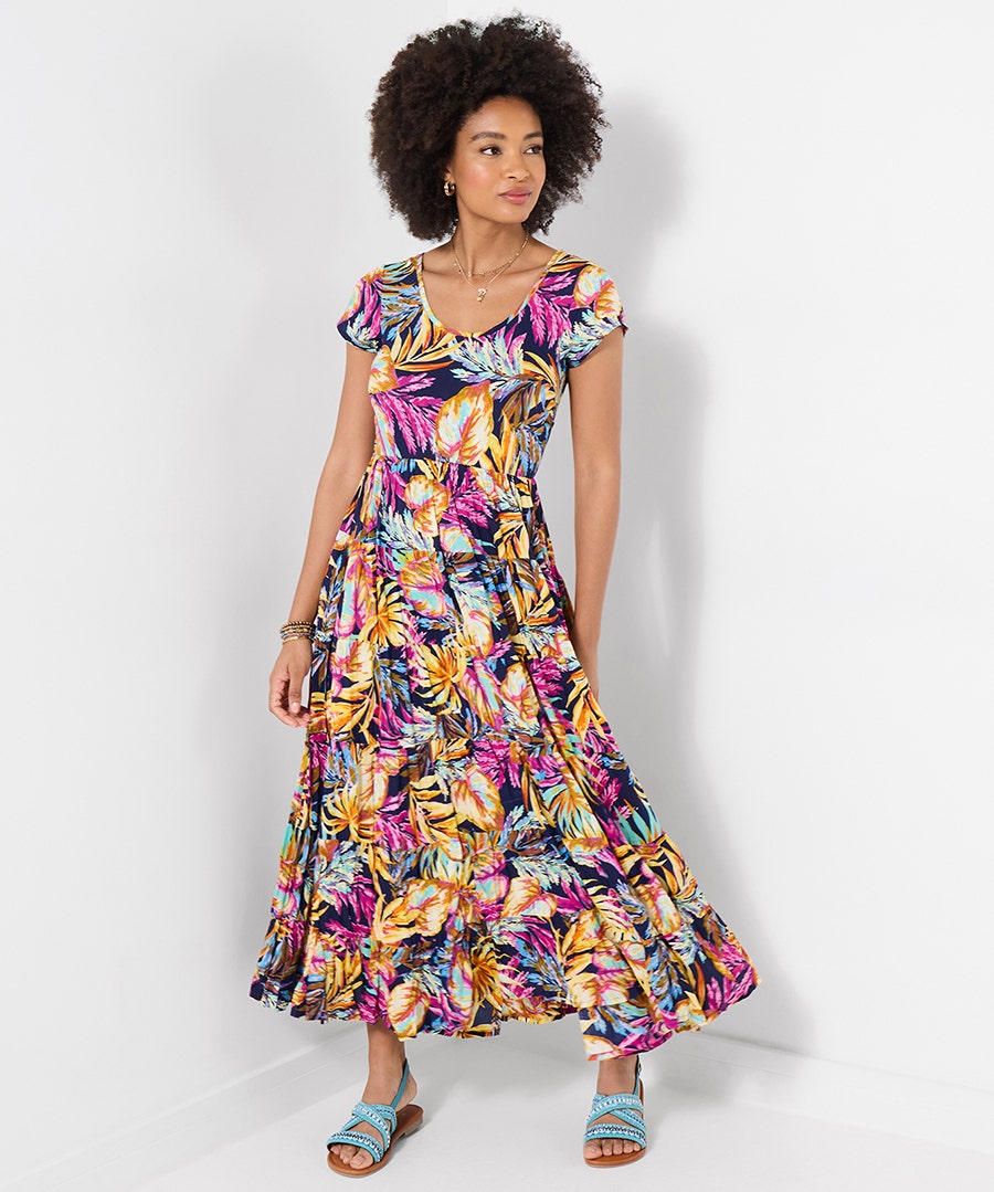 Women's Petite Tropical Island Crinkle Maxi Dress - Size - Navy - by Joe Browns