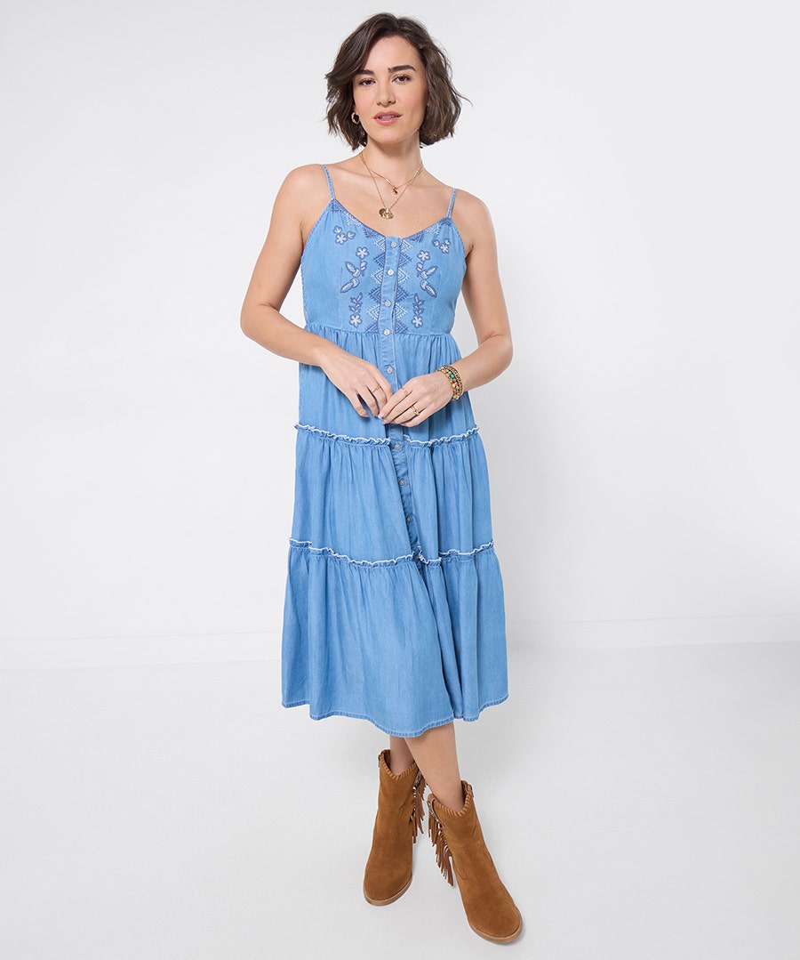 Women's Ellie Embroidered Denim Dress - Size - Blue - by Joe Browns