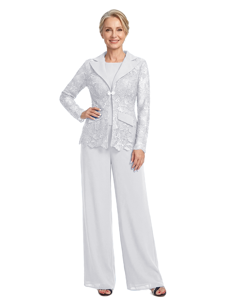 ChicSew Notched Lapel Lace Blazer Matching Wide Leg Pant Suit Formal Mother Of The Bride And Groom Outfits